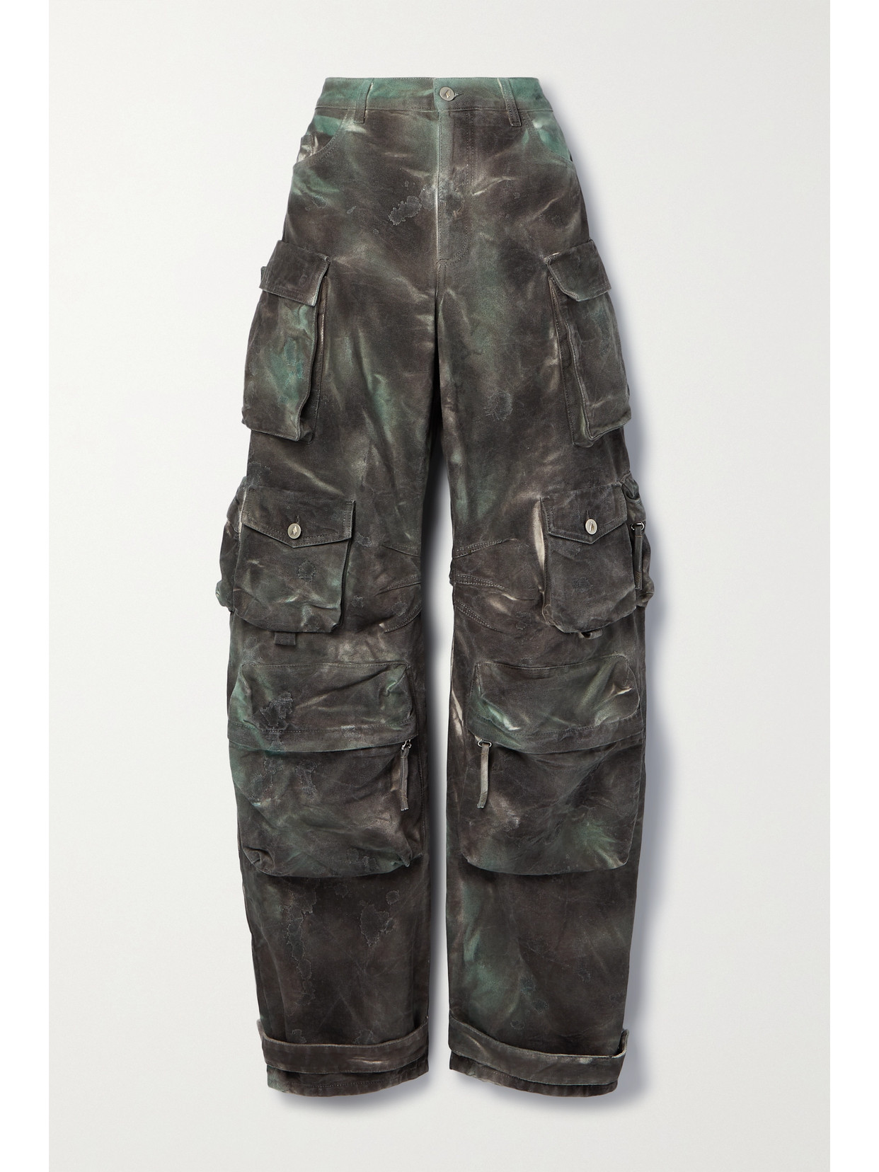 Attico Fern Tie-dye Long Cargo Pants In Green