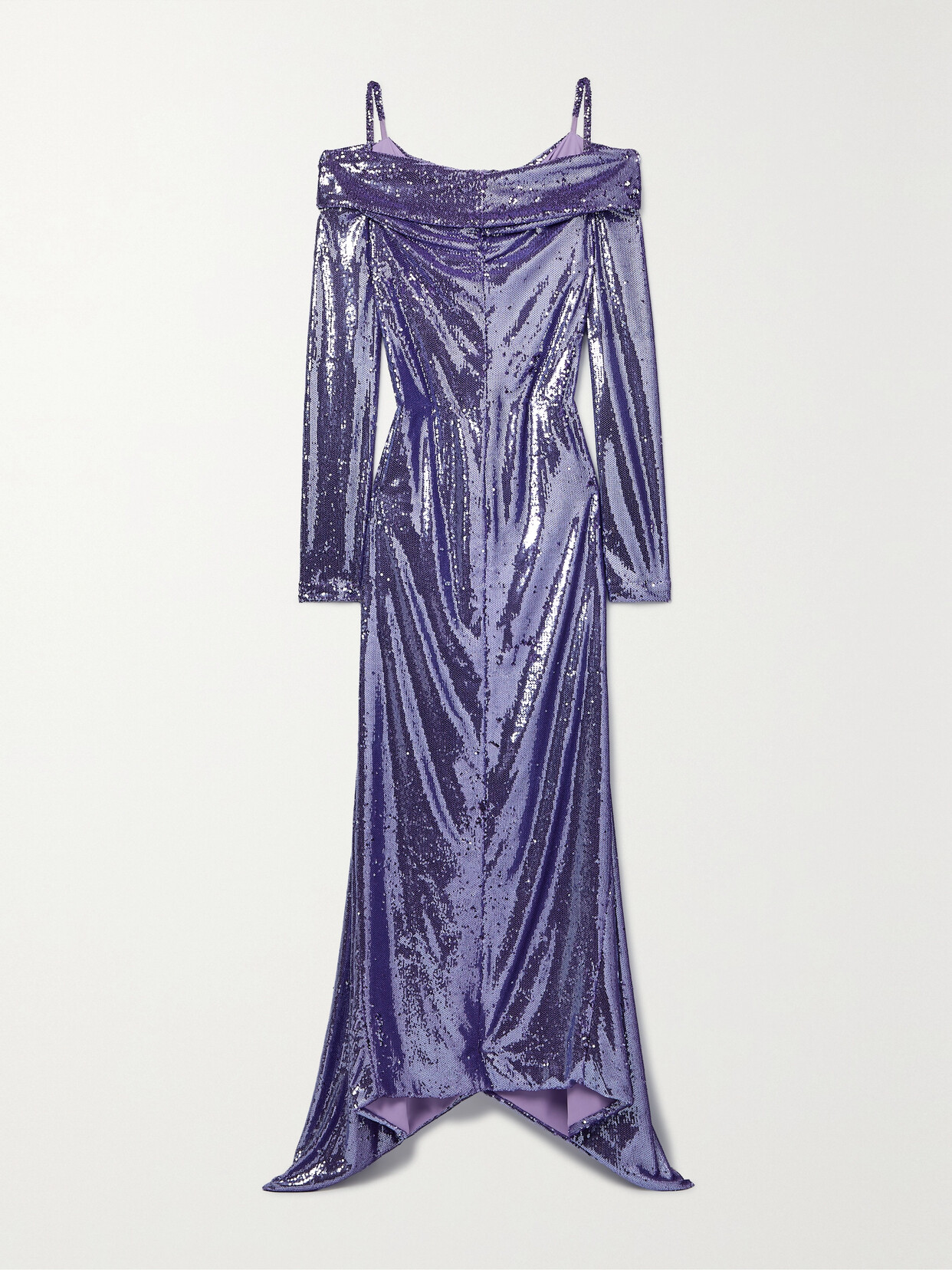 ATTICO FANNY COLD-SHOULDER ASYMMETRIC SEQUINED CREPE DE CHINE GOWN