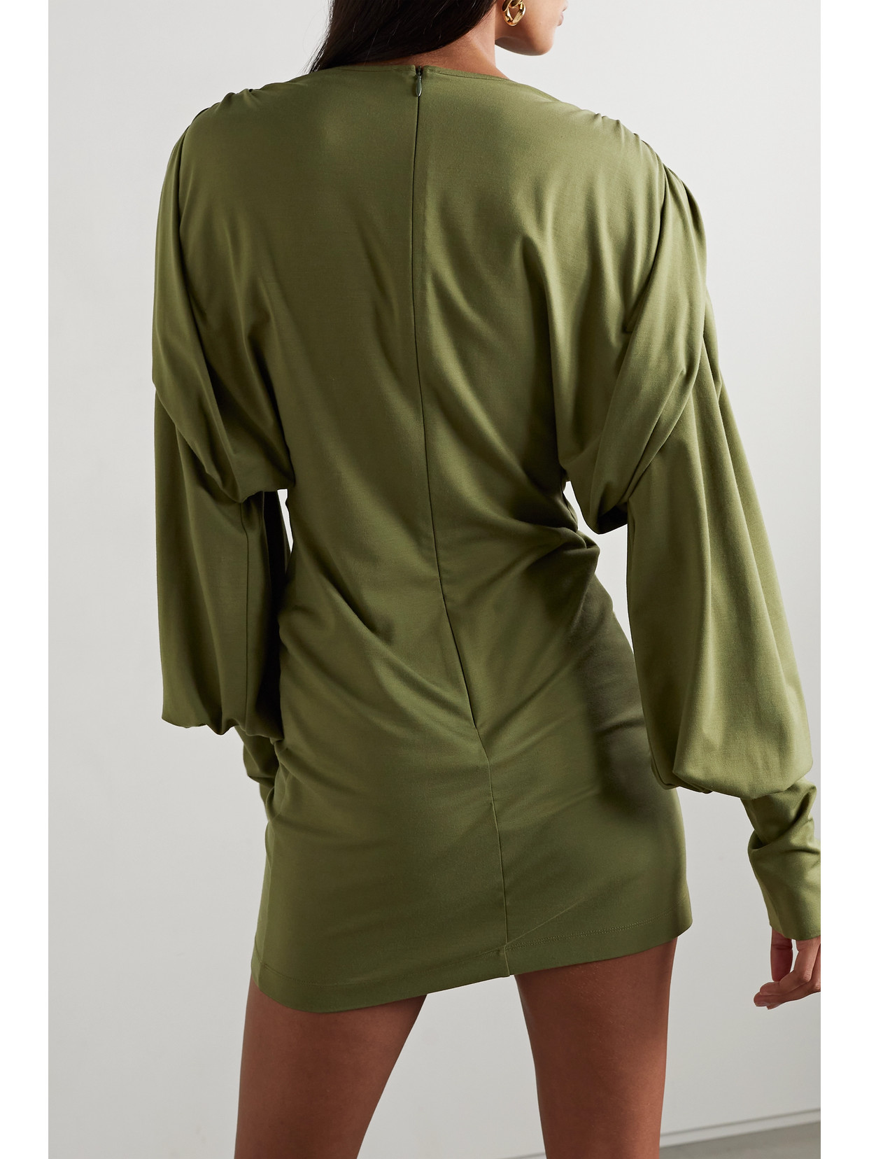 Shop Attico Quinn Draped Stretch-jersey Mini Dress In Green