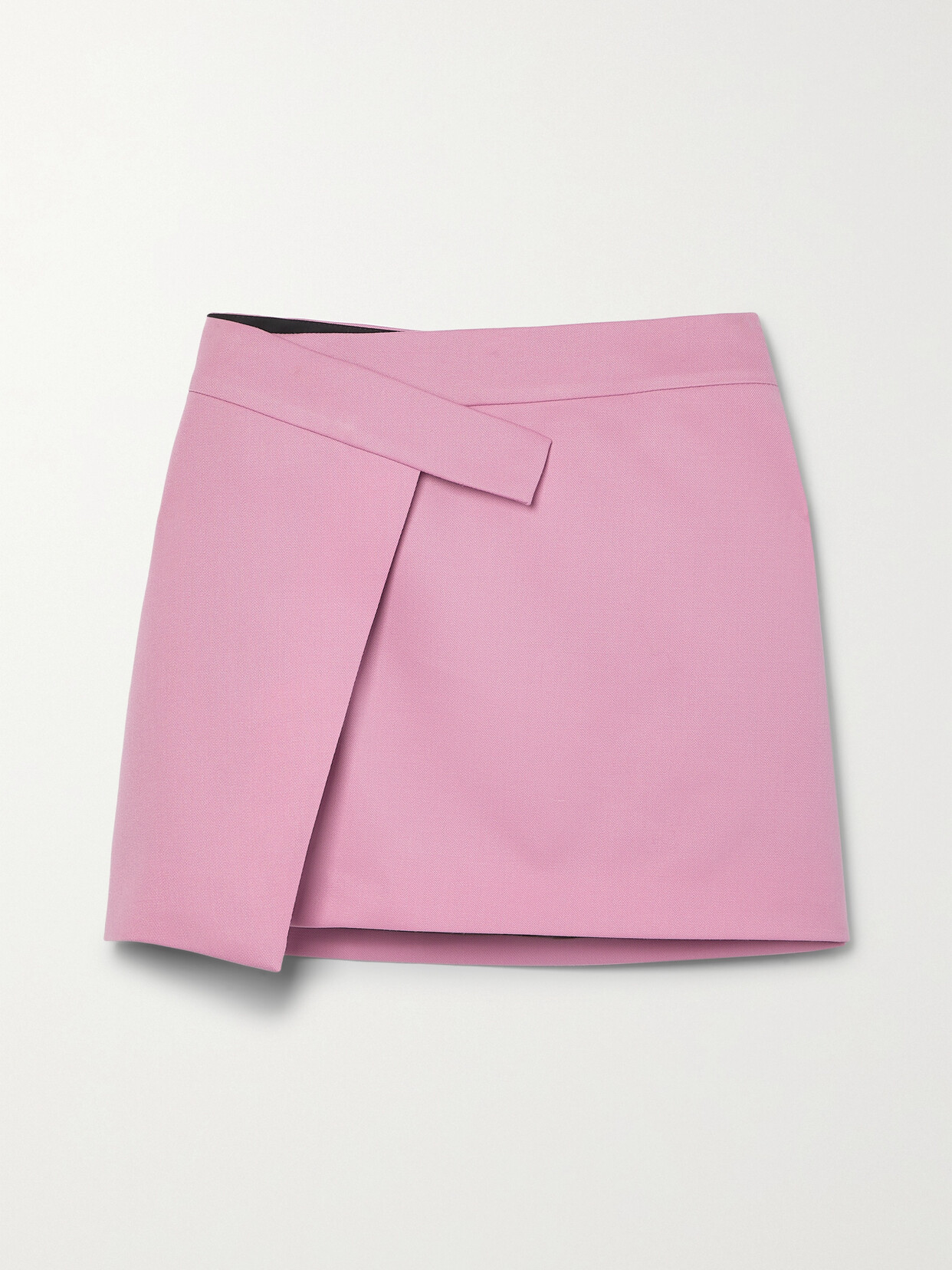 Shop Attico Cloe Asymmetric Wool-blend Twill Mini Wrap Skirt In Pink