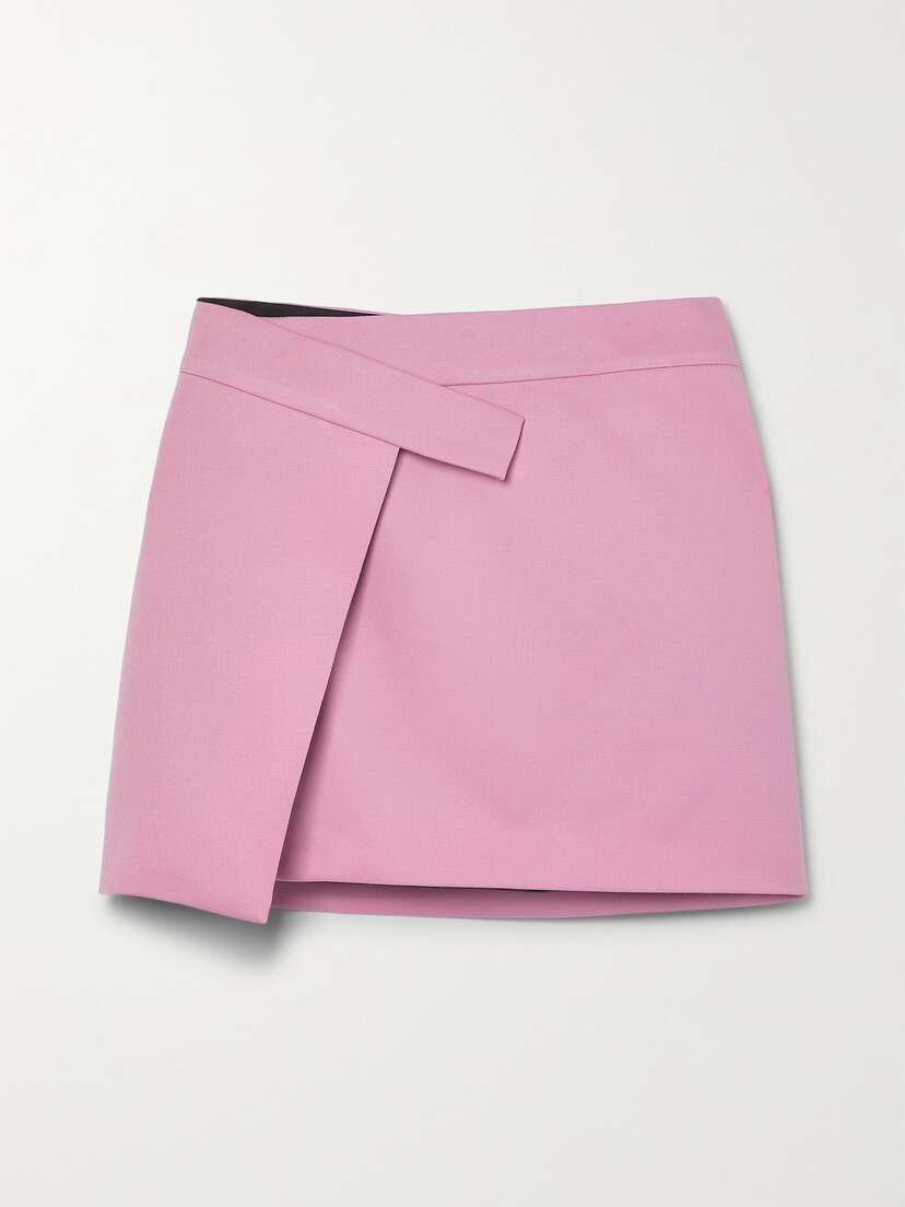 The Attico Cloe Asymmetric Wool-blend Twill Mini Wrap Skirt