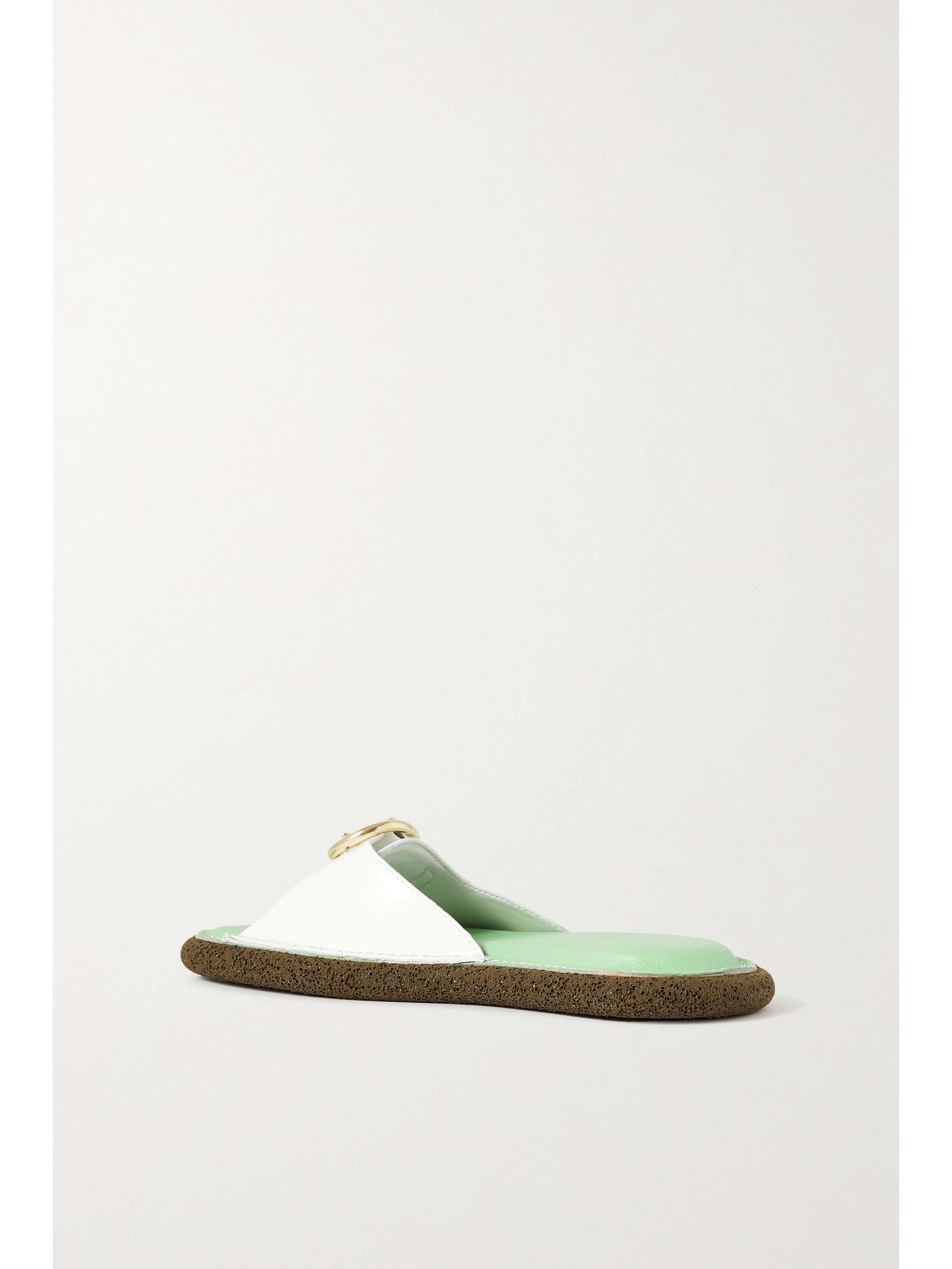 buckled leather slides