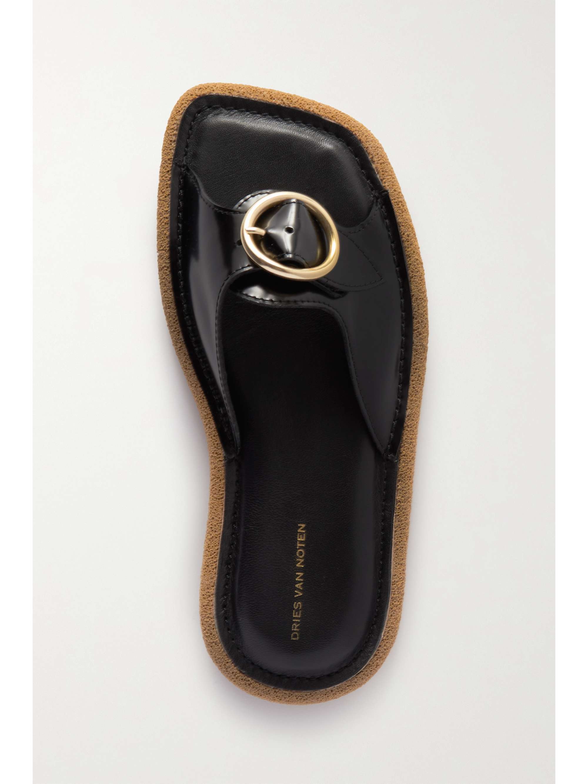 buckled leather slides