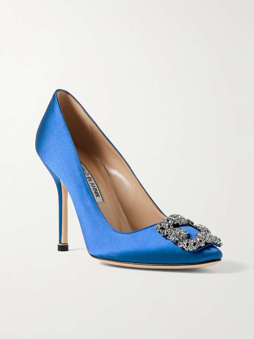 Manolo Blahnik Hangisi 105 Crystal-embellished Satin Pumps