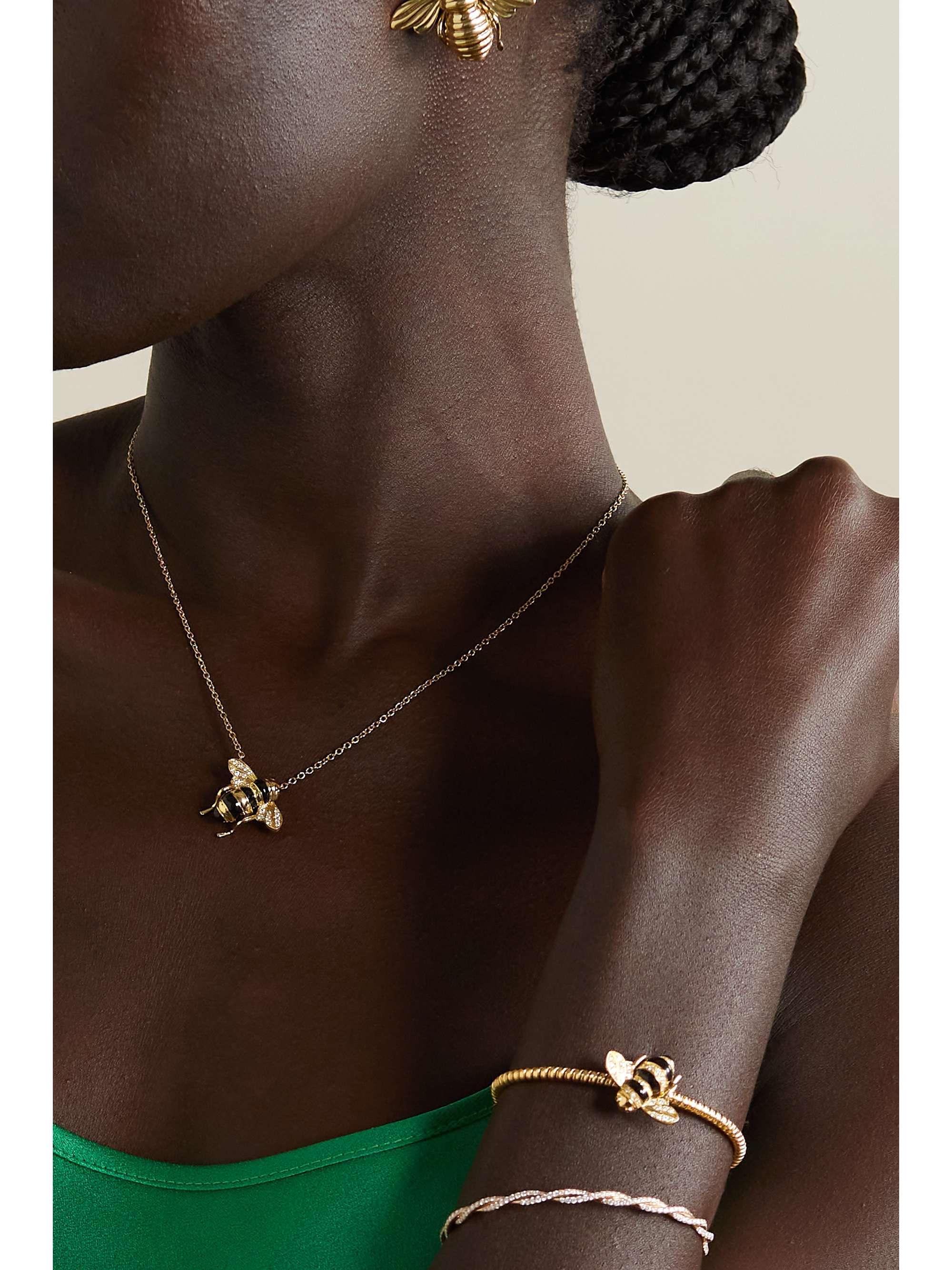 SABBADINI Baby Bee 18-karat rose gold, lacquer and diamond necklace