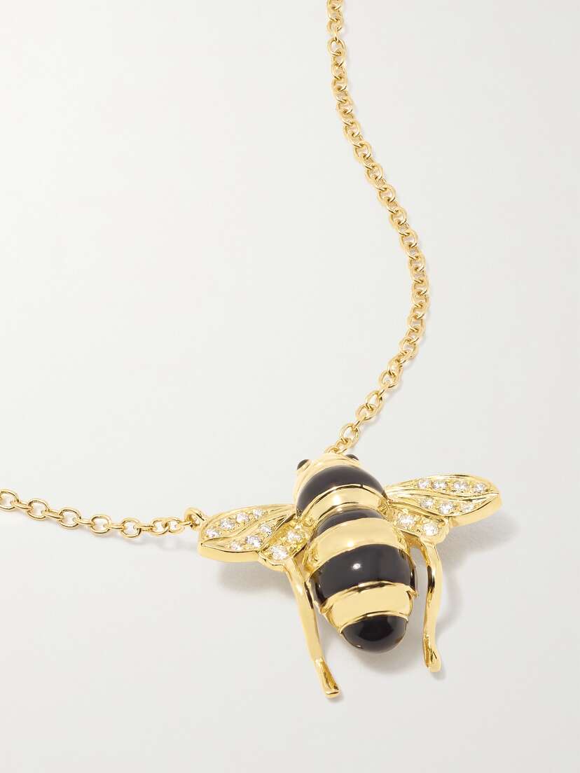 Sabbadini Baby Bee 18-karat Gold, Lacquer And Diamond Necklace