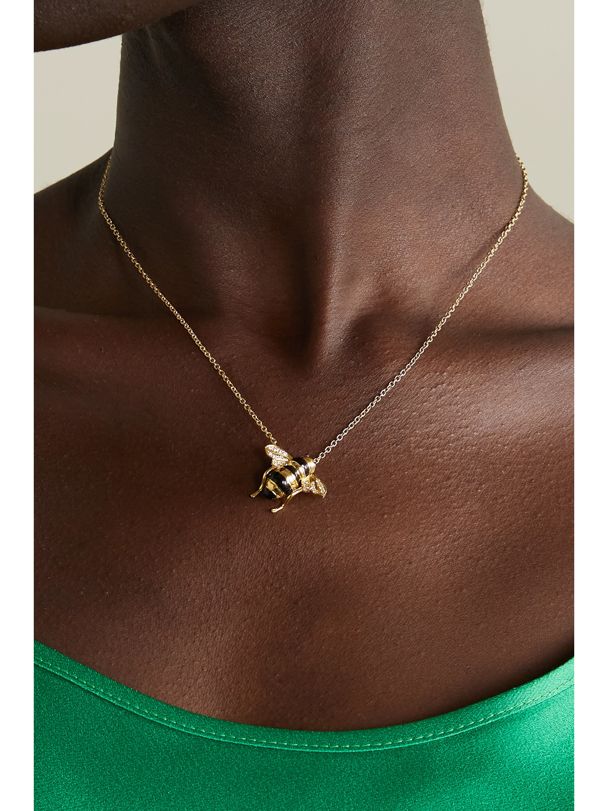 Sabbadini Baby Bee 18-karat Gold, Lacquer And Diamond Necklace In Gold