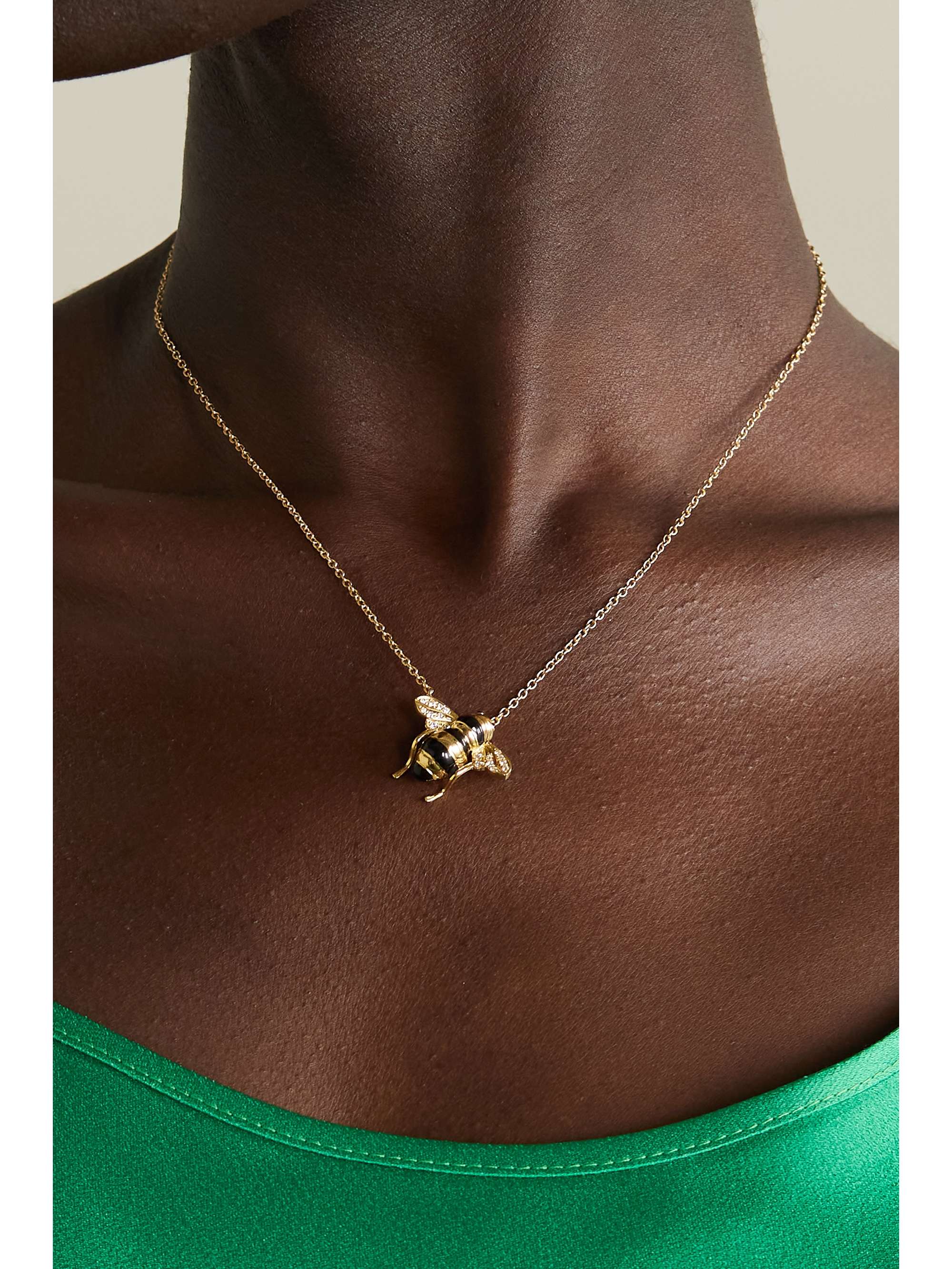 SABBADINI Baby Bee 18-karat rose gold, lacquer and diamond necklace