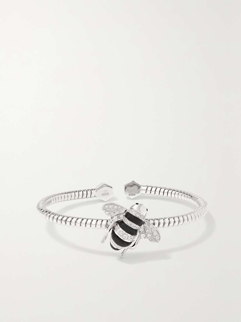 Sabbadini 18-karat White Gold, Lacquer And Diamond Bangle