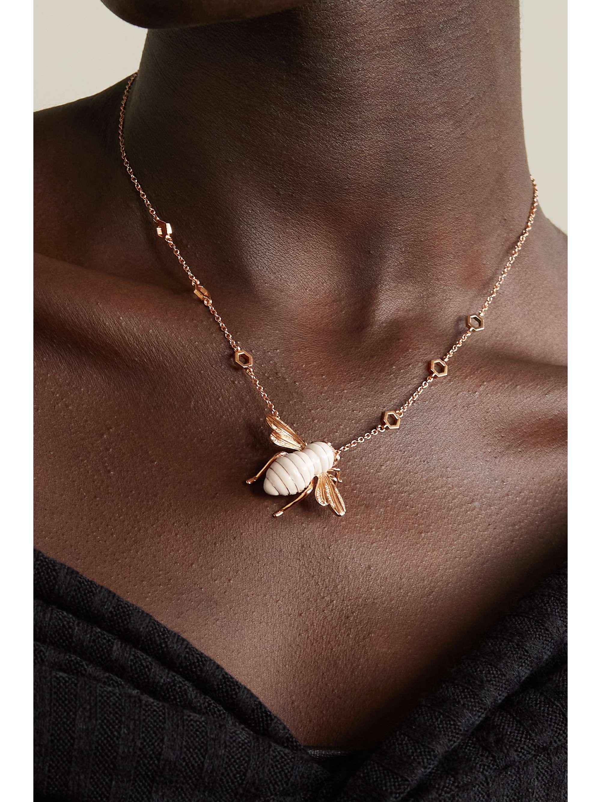 SABBADINI Bee 18-karat rose gold, diamond and lacquer necklace