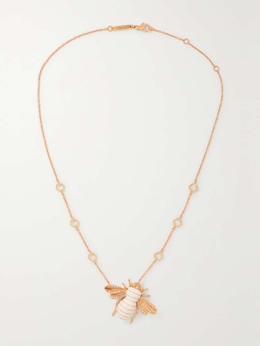 Sabbadini Bee 18-karat Rose Gold, Diamond And Lacquer Necklace