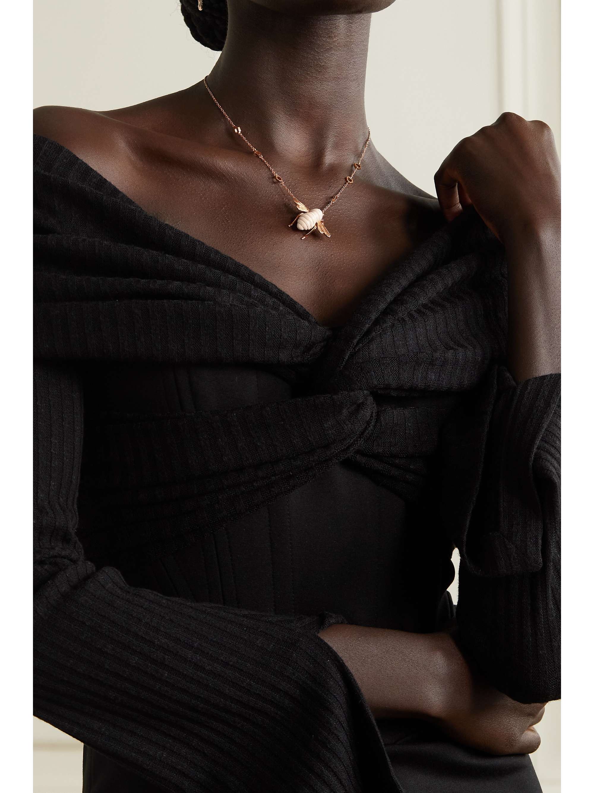 SABBADINI Bee 18-karat rose gold, diamond and lacquer necklace