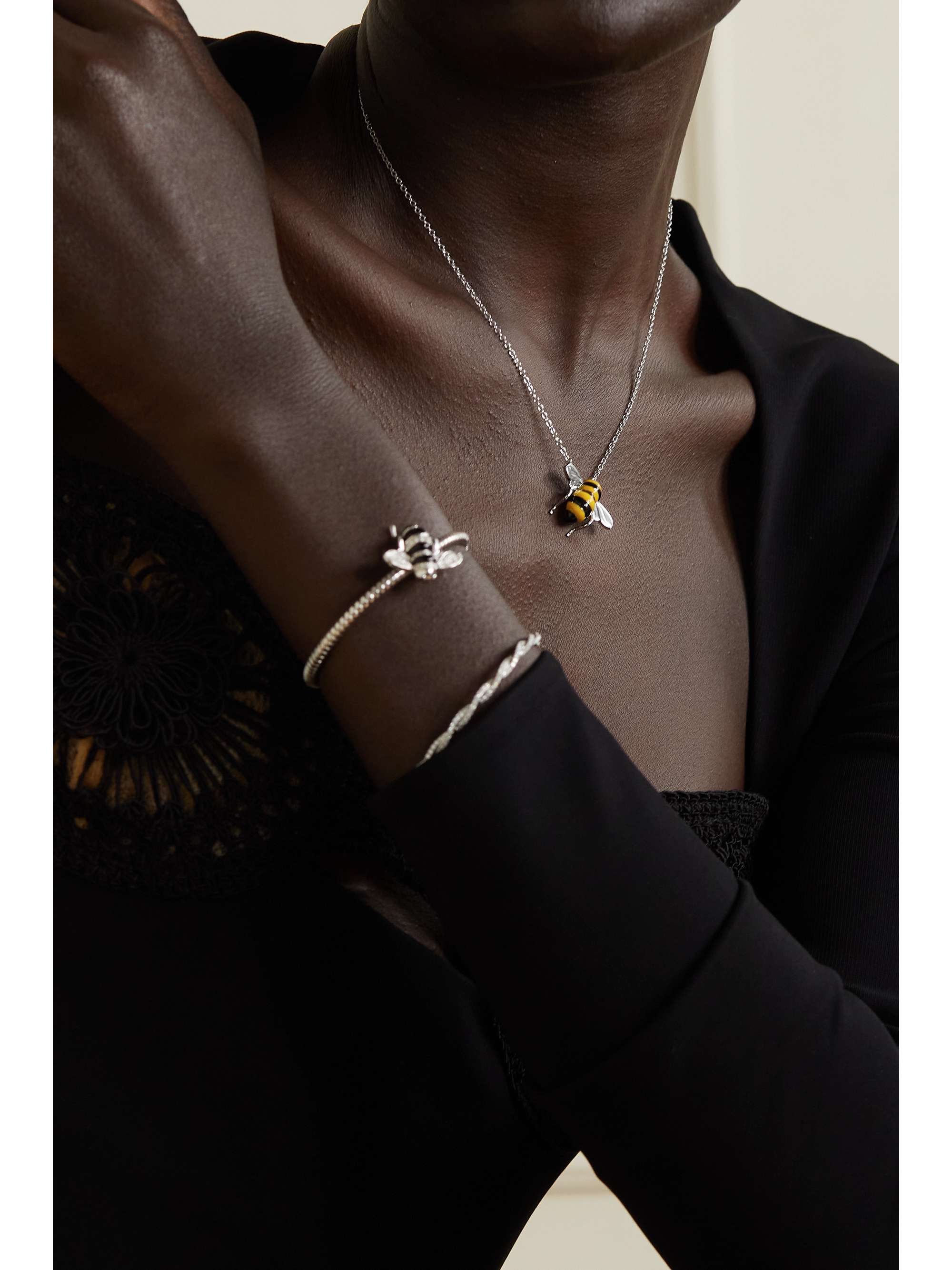 SABBADINI Baby Bee 18-karat rose gold, lacquer and diamond necklace