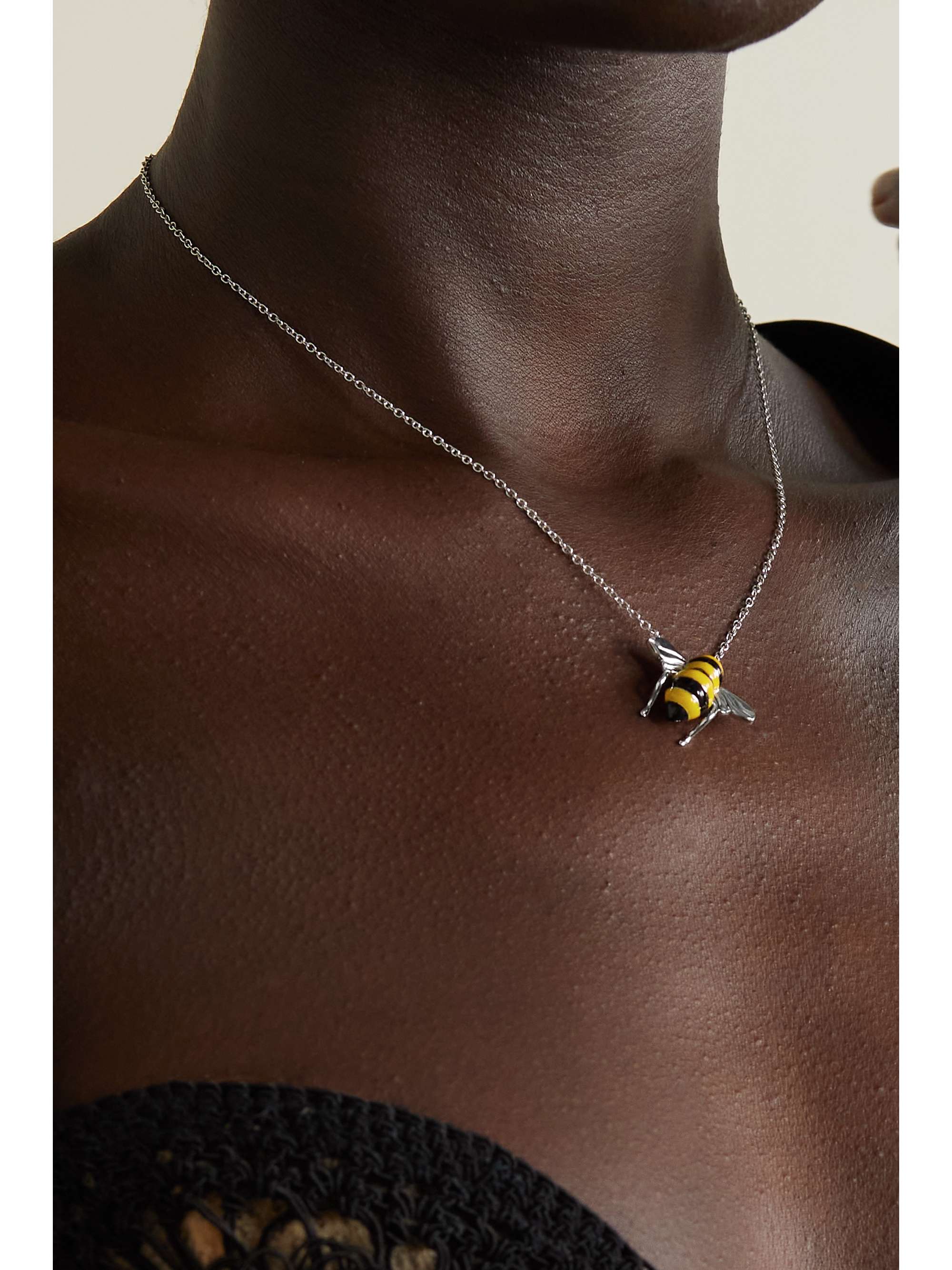 SABBADINI Baby Bee 18-karat rose gold, lacquer and diamond necklace