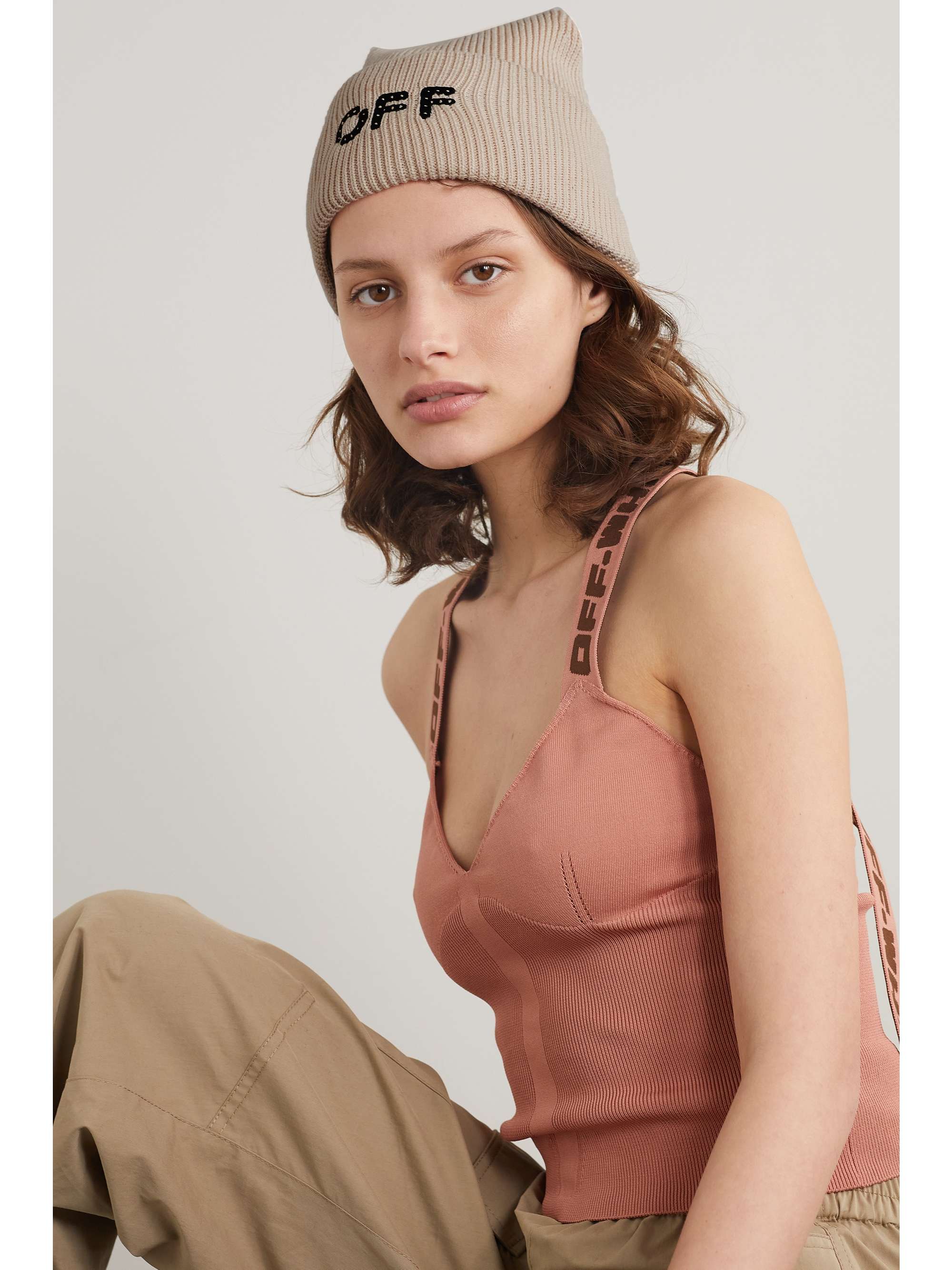 Sage green Embroidered ribbed cotton 