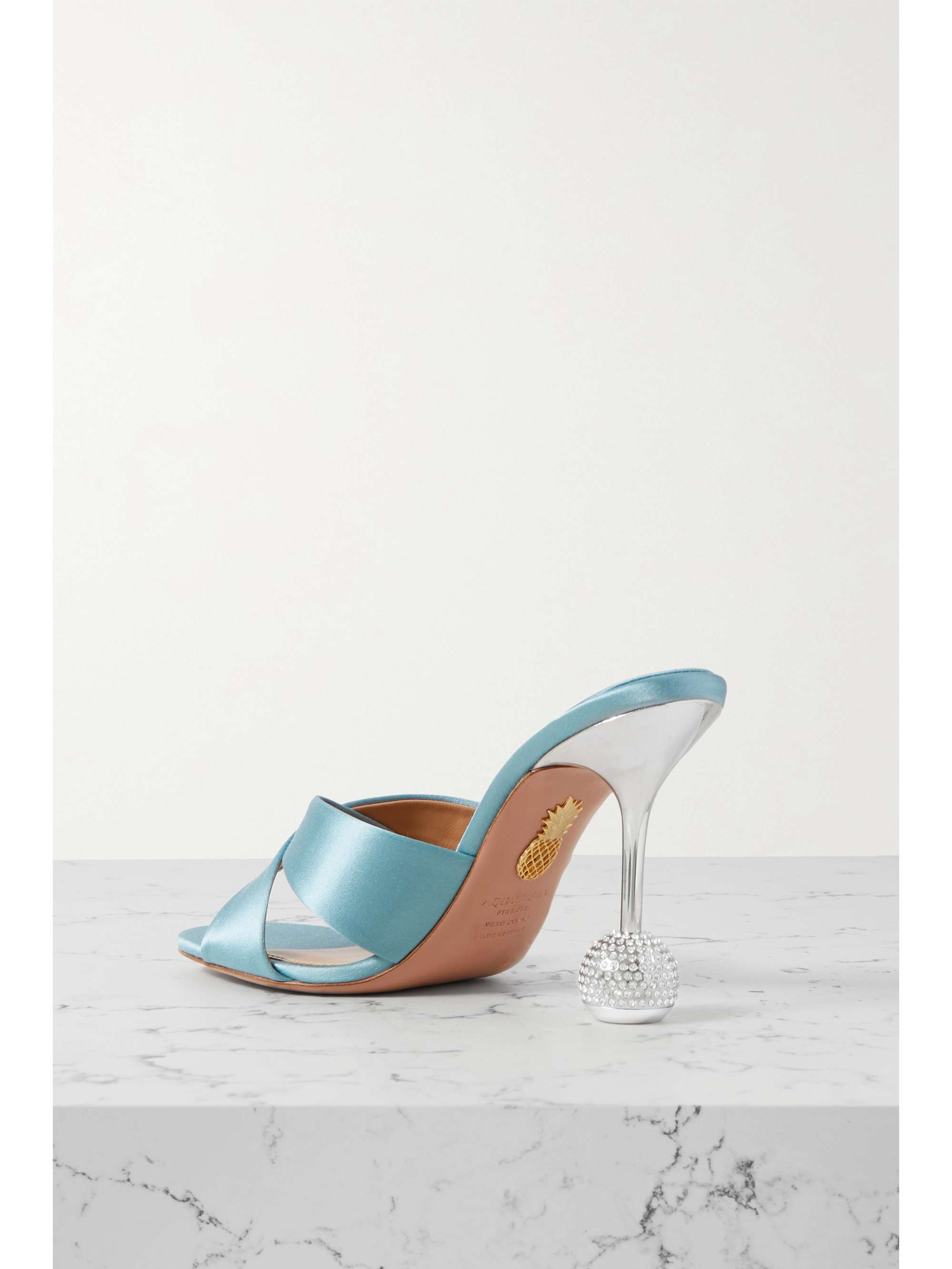 AQUAZZURA Yes Darling 95 crystal-embellished satin mules