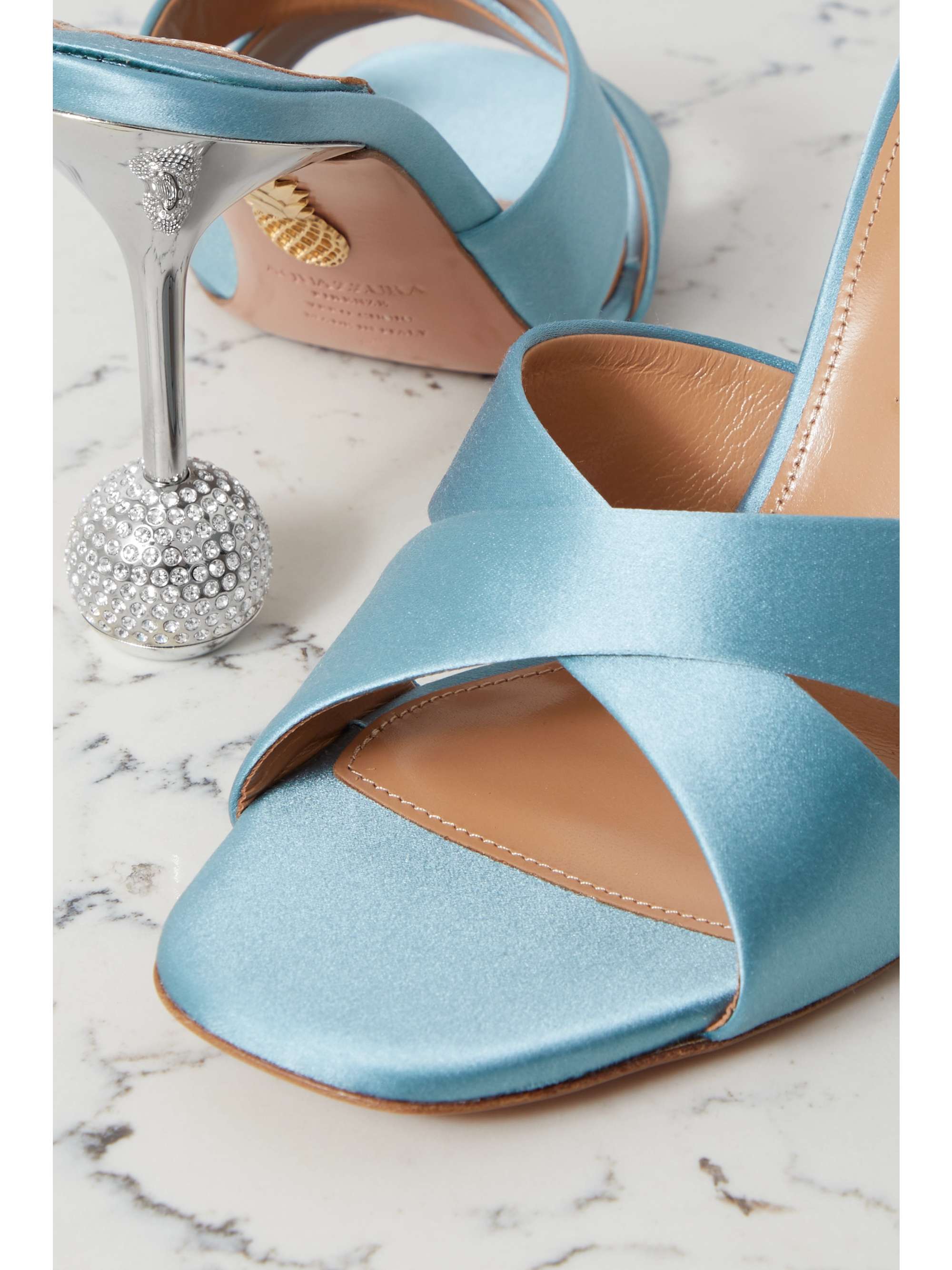 AQUAZZURA Yes Darling 95 crystal-embellished satin mules