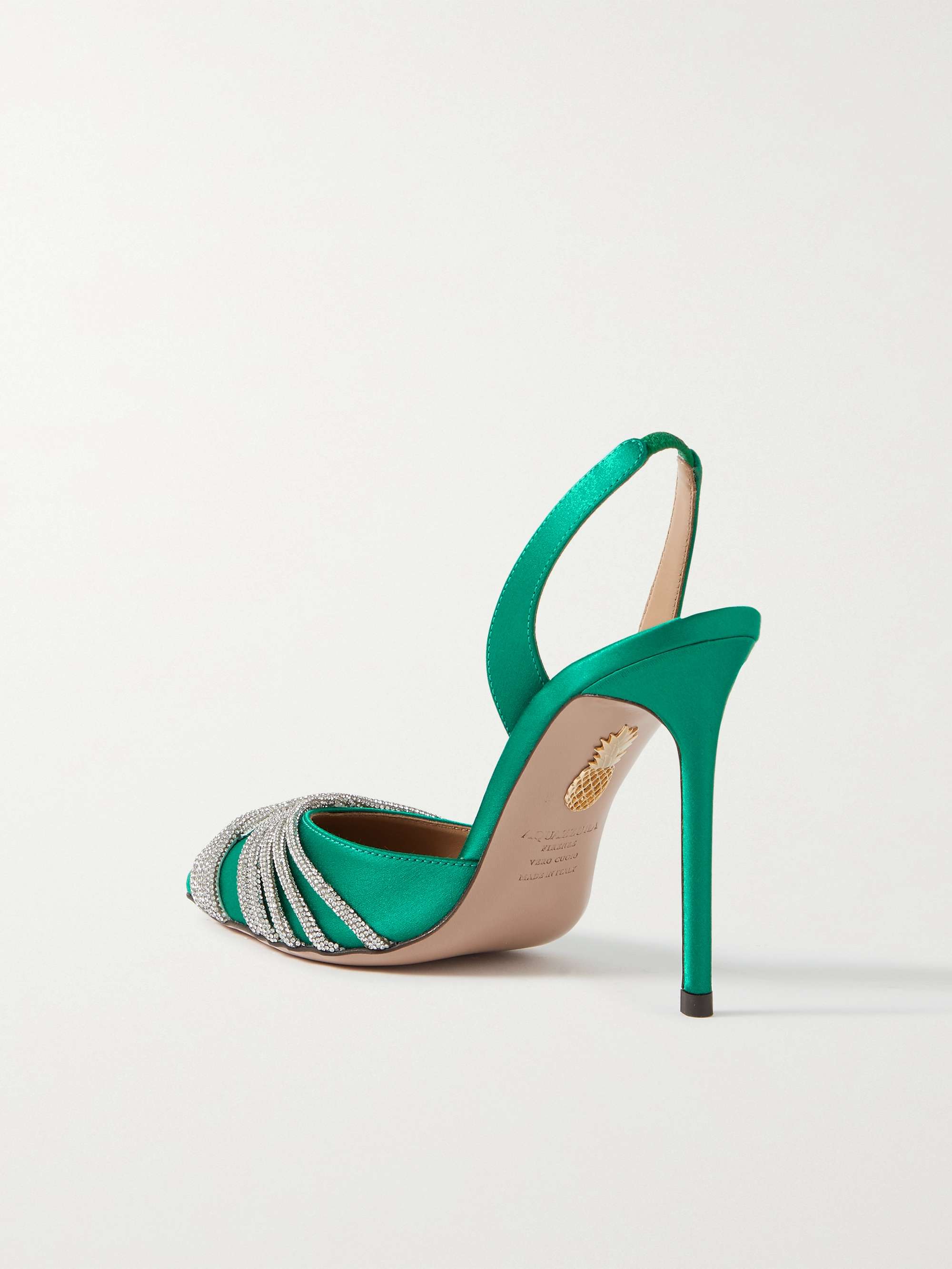 AQUAZZURA Gatsby 105 crystal-embellished satin slingback pumps
