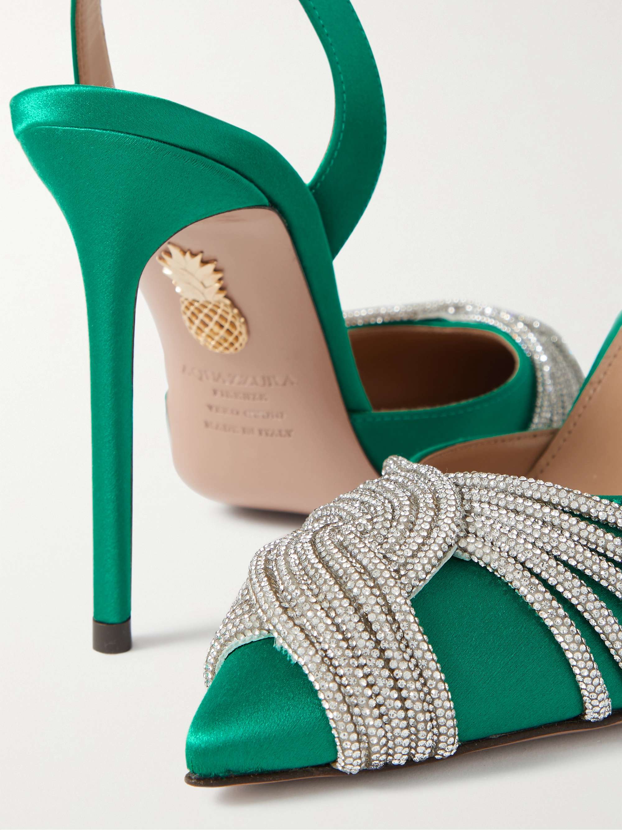 AQUAZZURA Gatsby 105 crystal-embellished satin slingback pumps