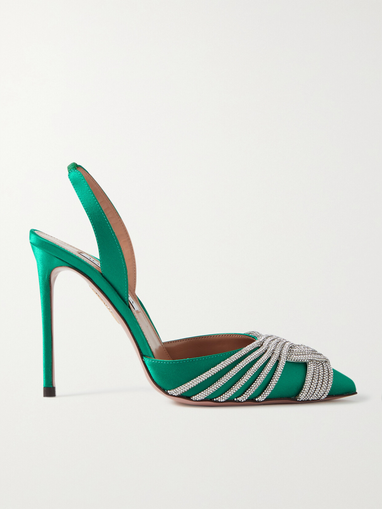 Shop Aquazzura Gatsby 105 Crystal-embellished Satin Slingback Pumps In Green