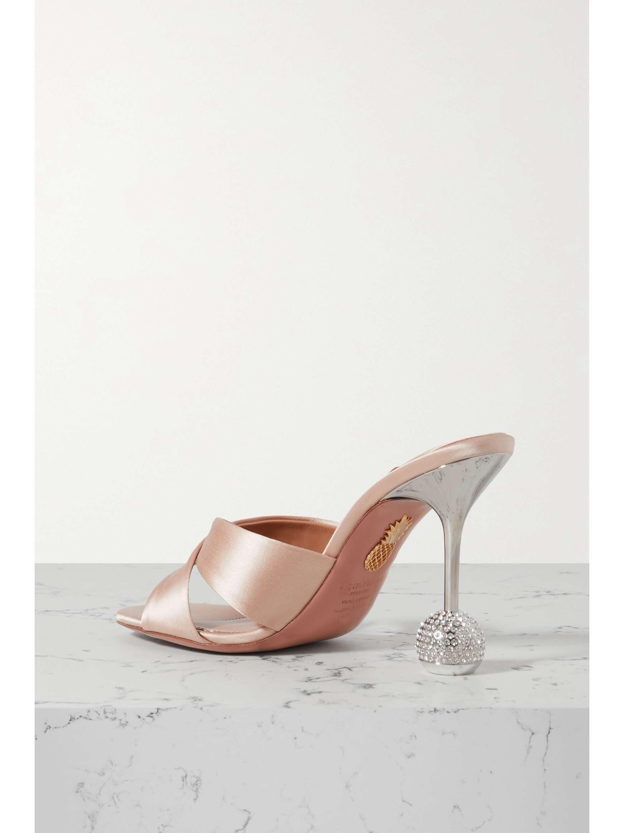 AQUAZZURA Yes Darling 95 crystal-embellished satin mules