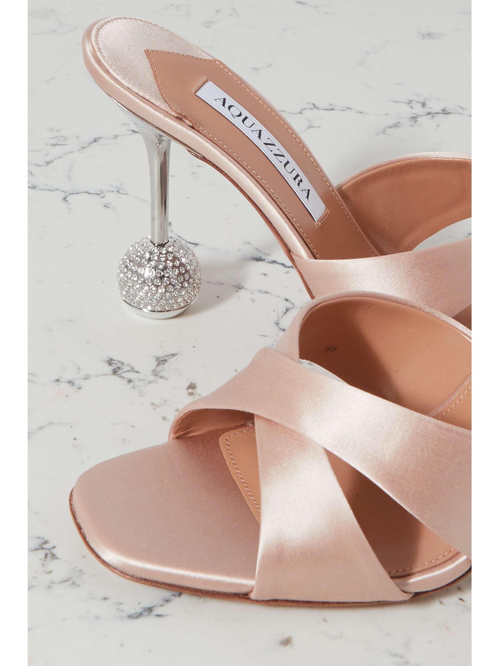 AQUAZZURA Yes Darling 95 crystal-embellished satin mules