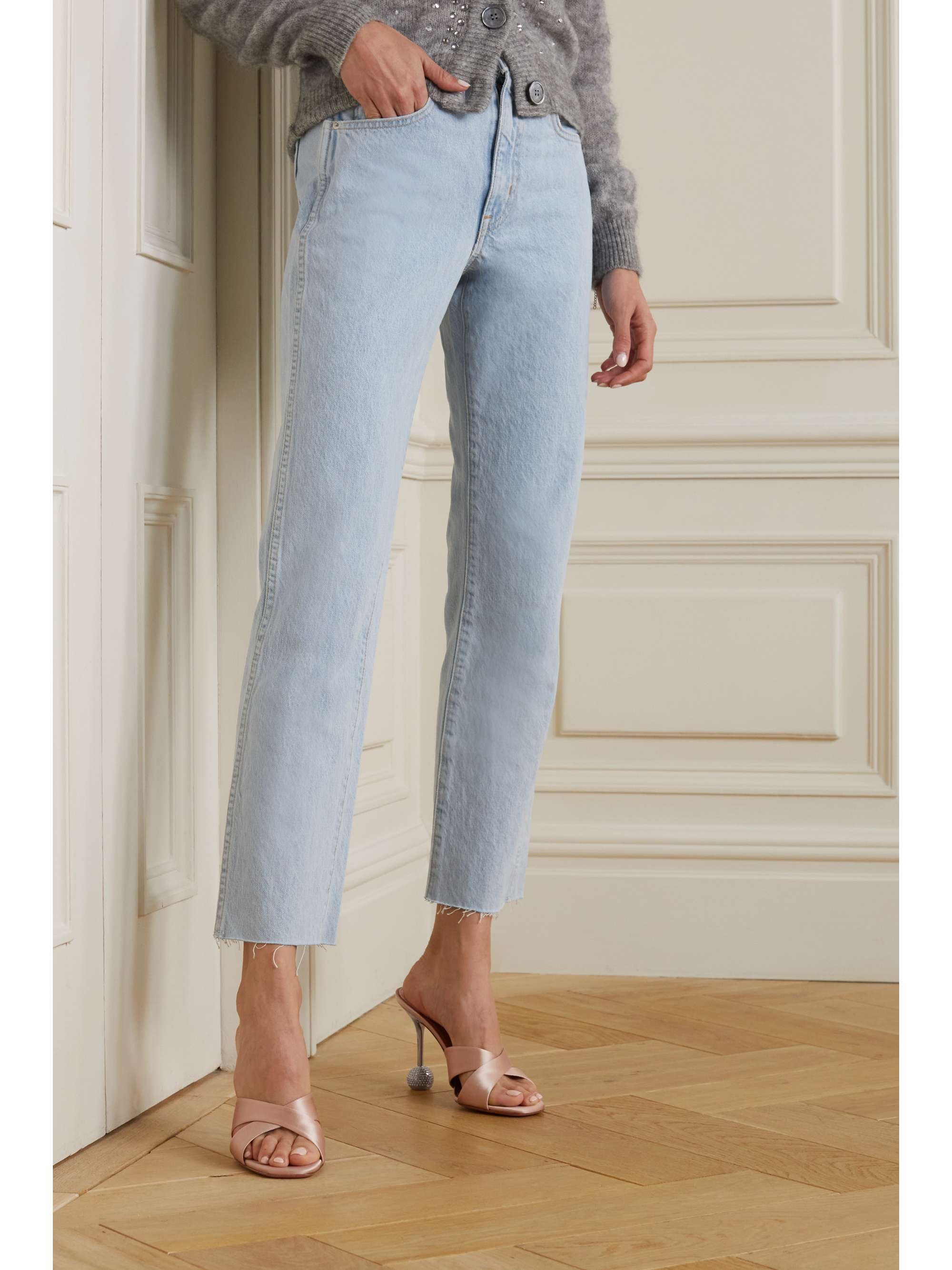 AQUAZZURA Yes Darling 95 crystal-embellished satin mules