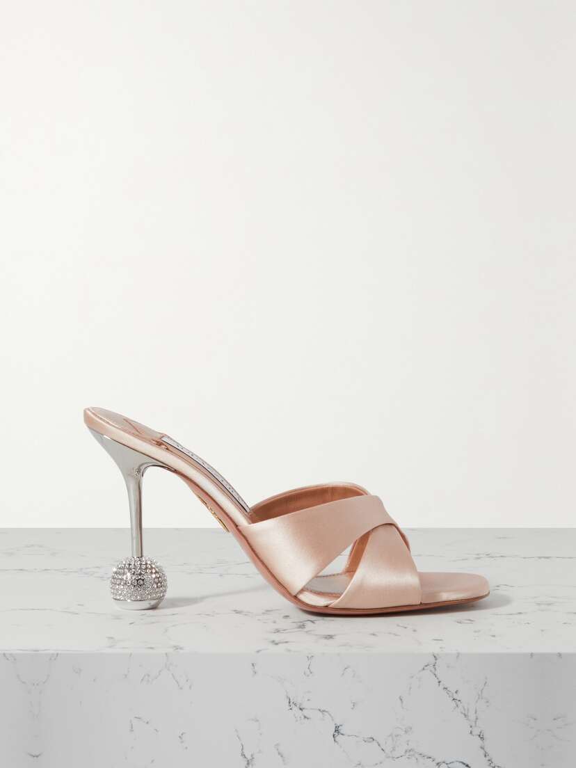 Aquazzura Yes Darling 95 Crystal-embellished Satin Mules