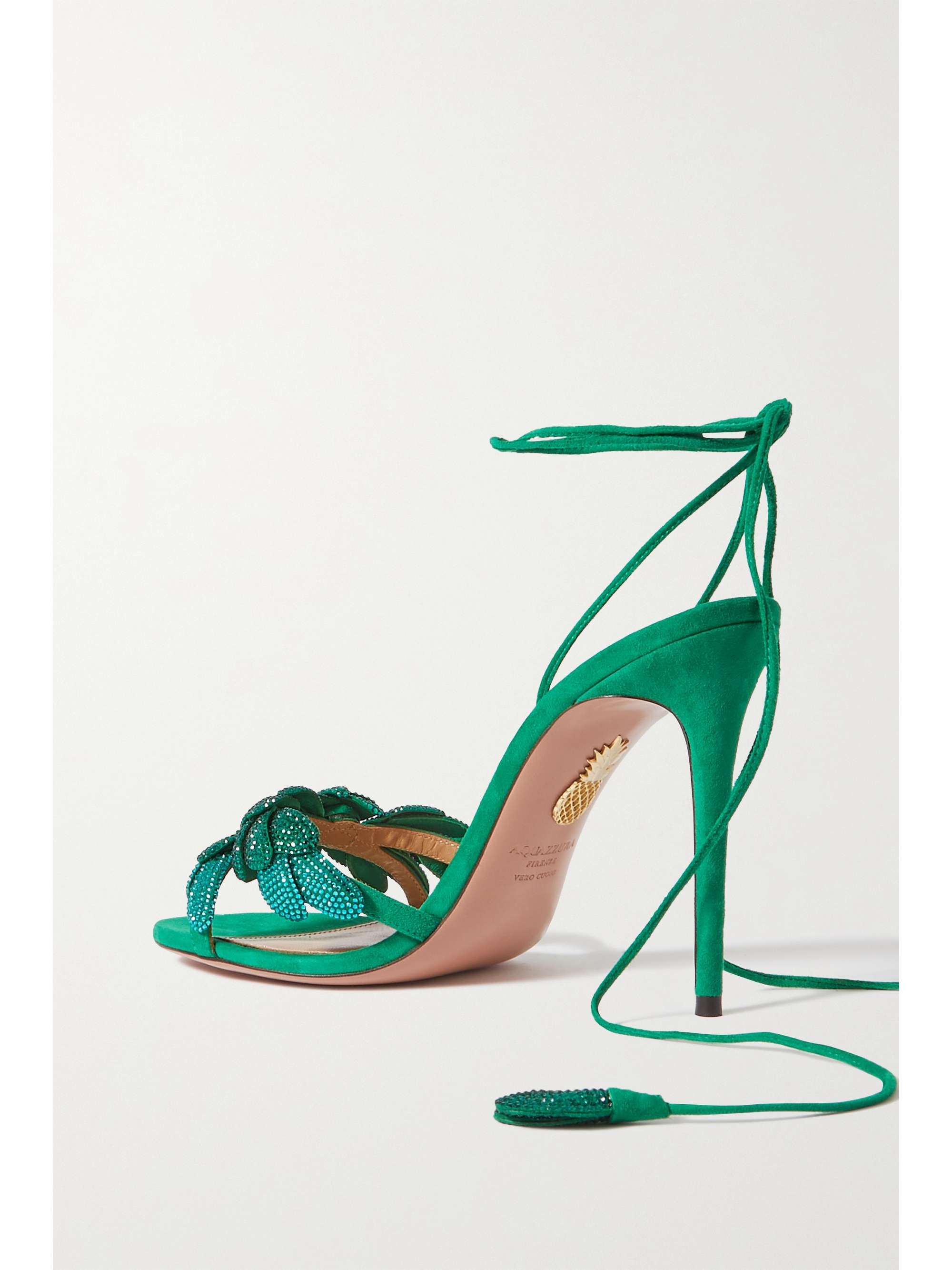 AQUAZZURA Galactic Flower 105 crystal-embellished lace-up leather and suede sandals