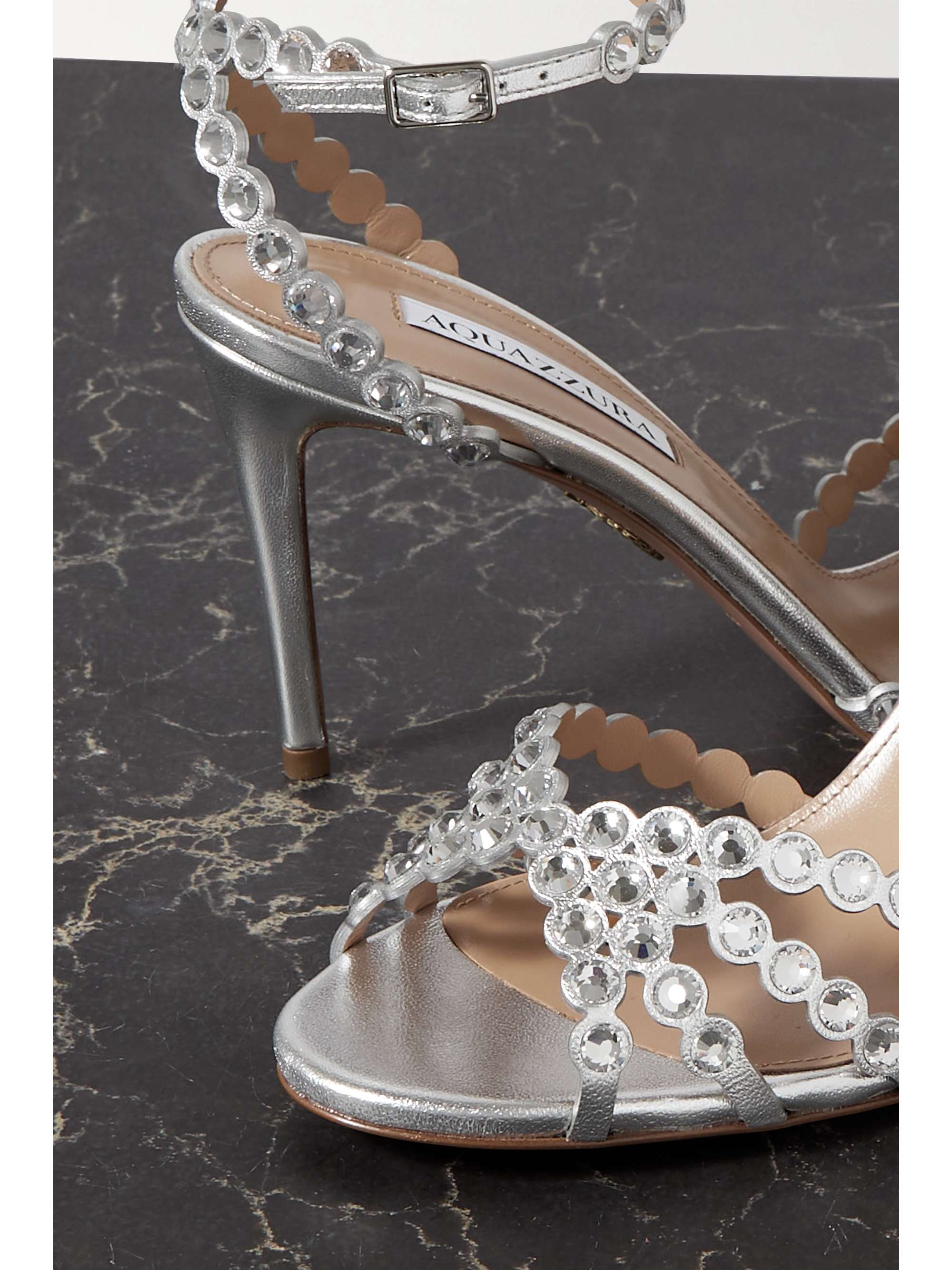 AQUAZZURA Tequila 85 crystal-embellished metallic leather sandals