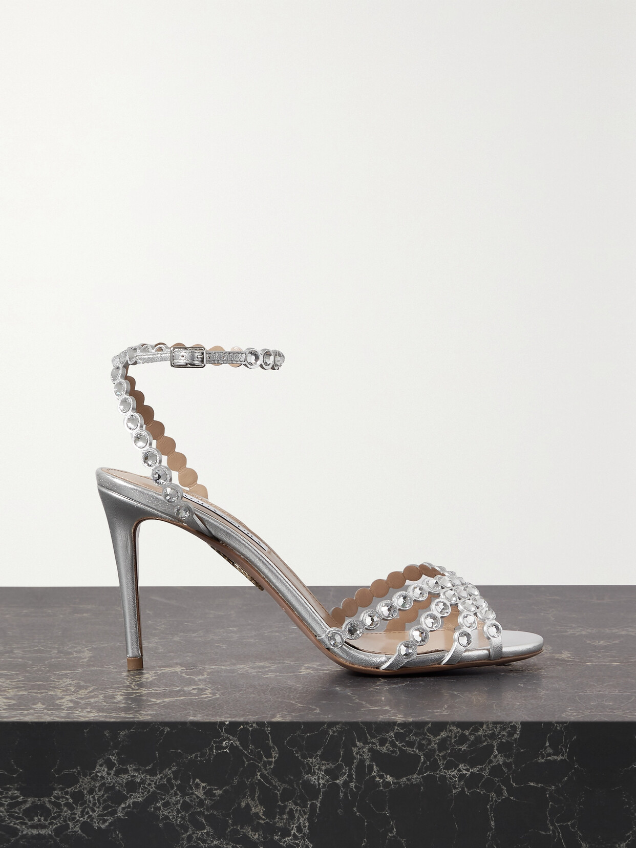 Aquazzura Tequila 85 Crystal-embellished Sandals In Silver