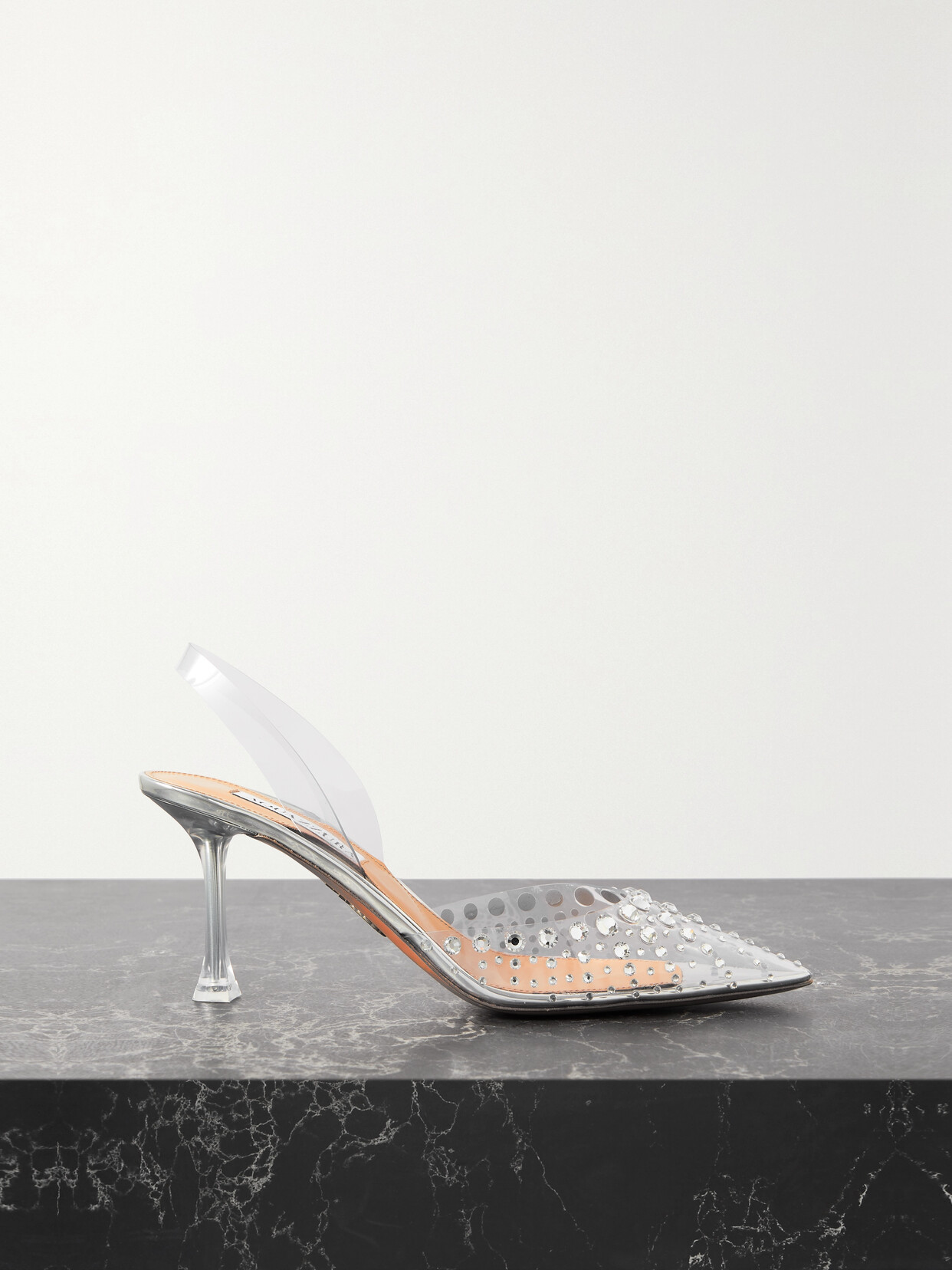 Aquazzura Starburst 75 Crystal-embellished Pvc Slingback Pumps In Silver