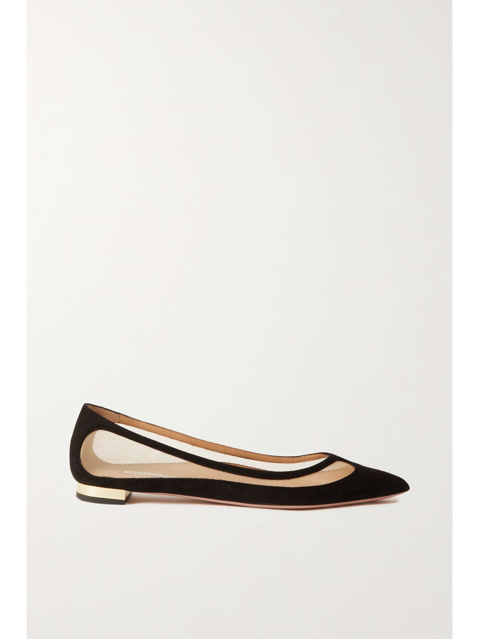 Black Amal Suede And Mesh Point Toe Flats Aquazzura Net A Porter
