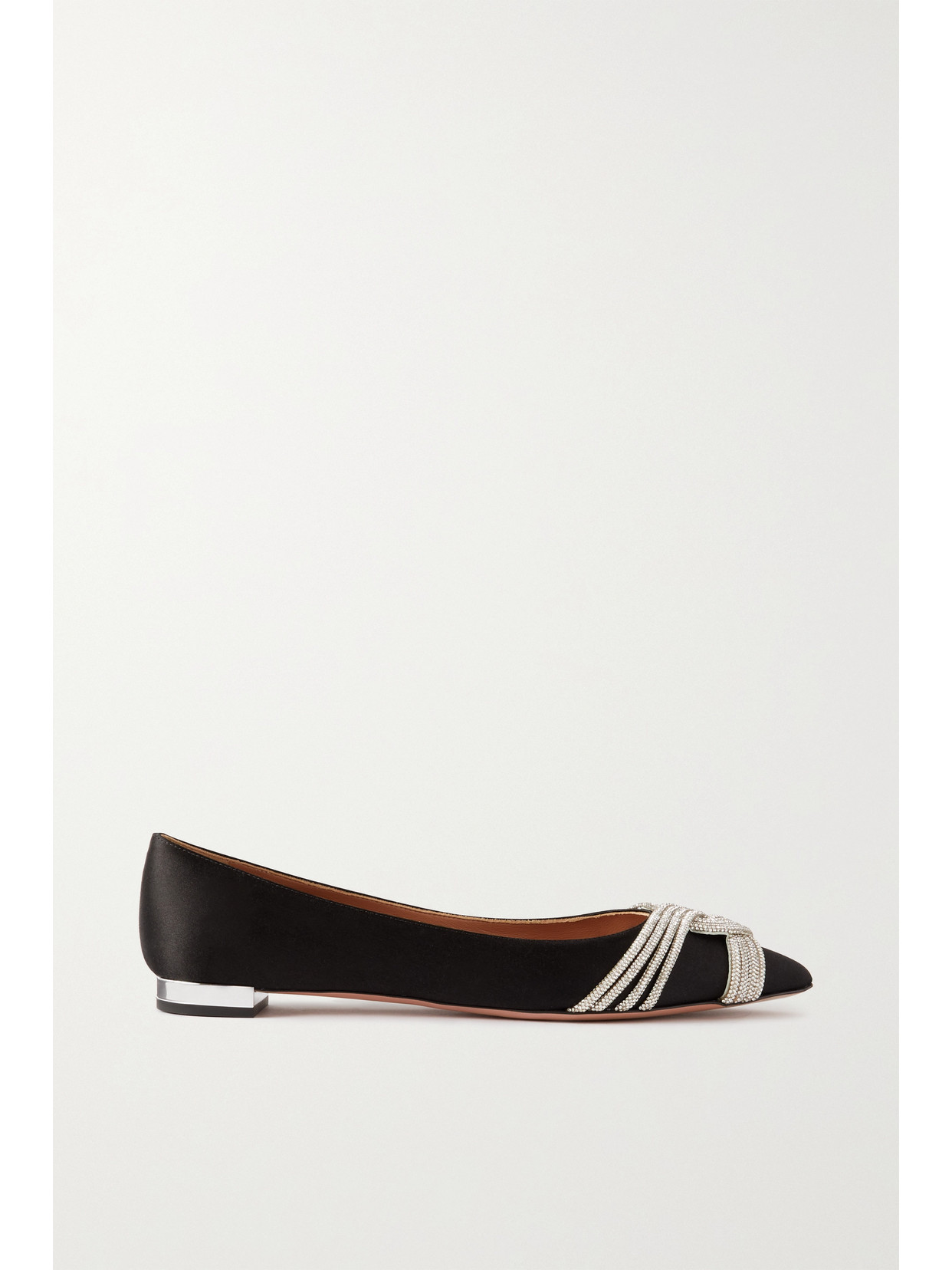 Aquazzura Gatsby Crystal-embellished Satin Point-toe Flats In Black