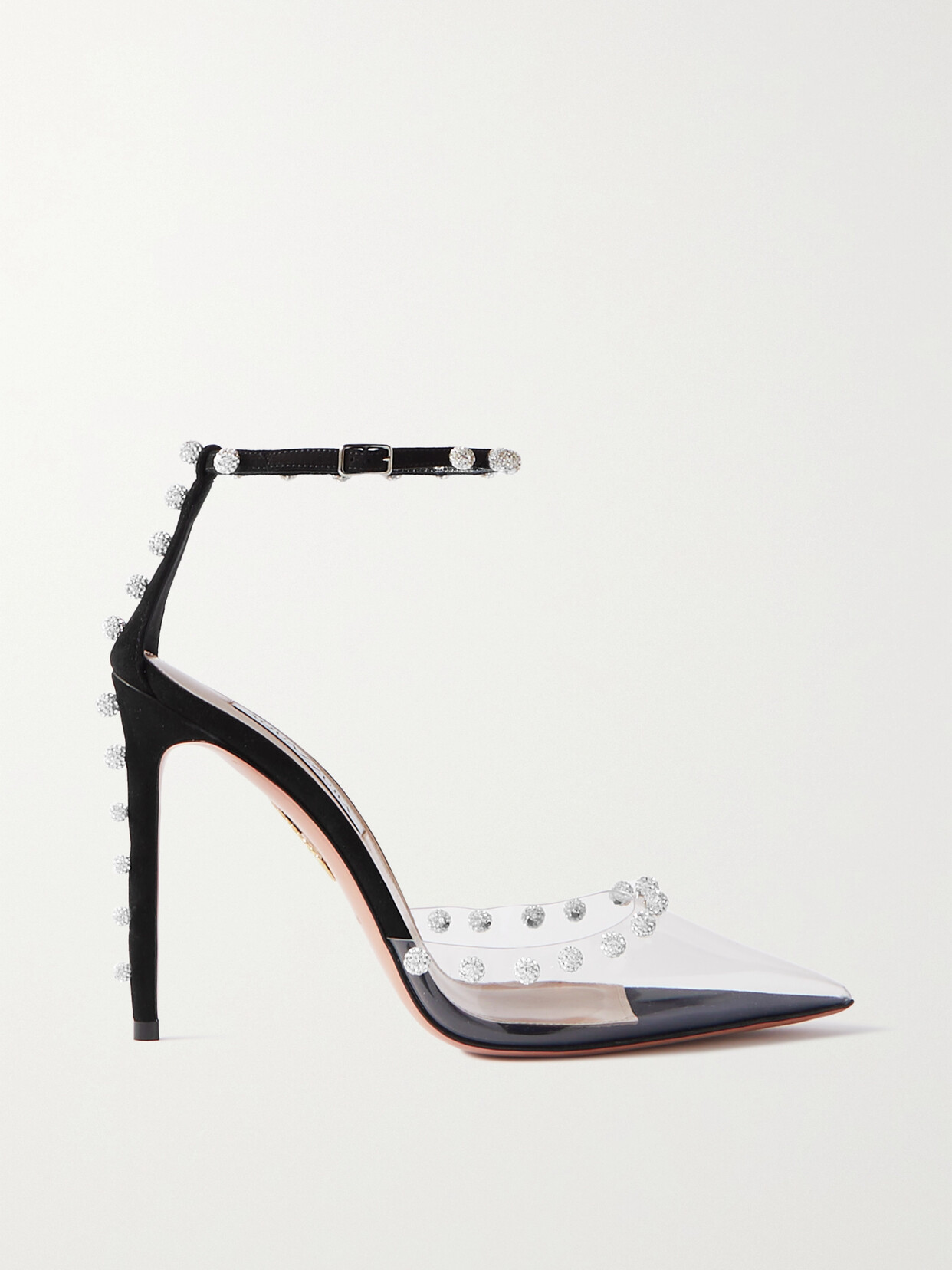 Aquazzura Secrets 105 Crystal-embellished Pvc And Suede Pumps - Black