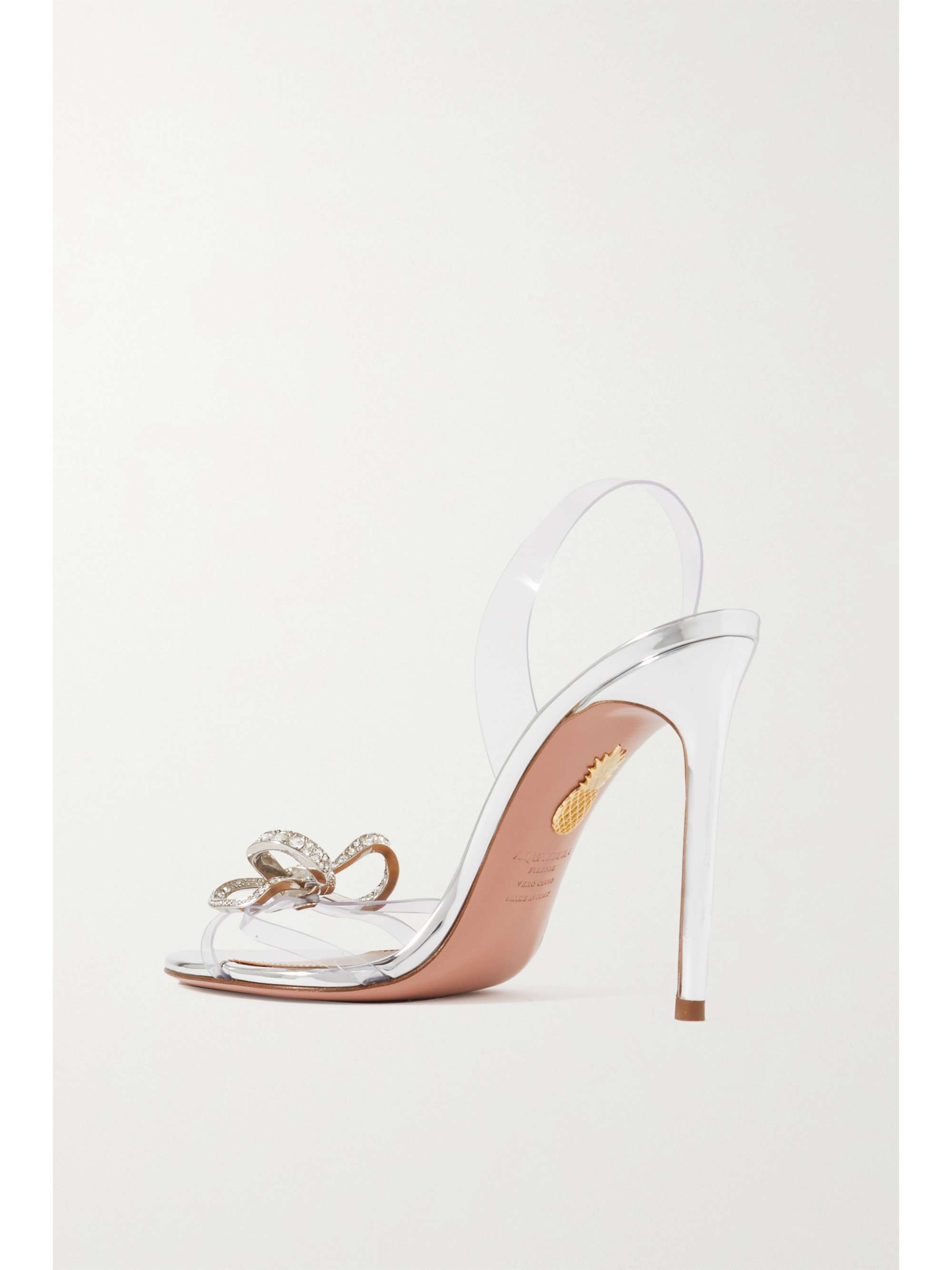 AQUAZZURA Babe 105 crystal-embellished metallic leather and PVC slingback sandals