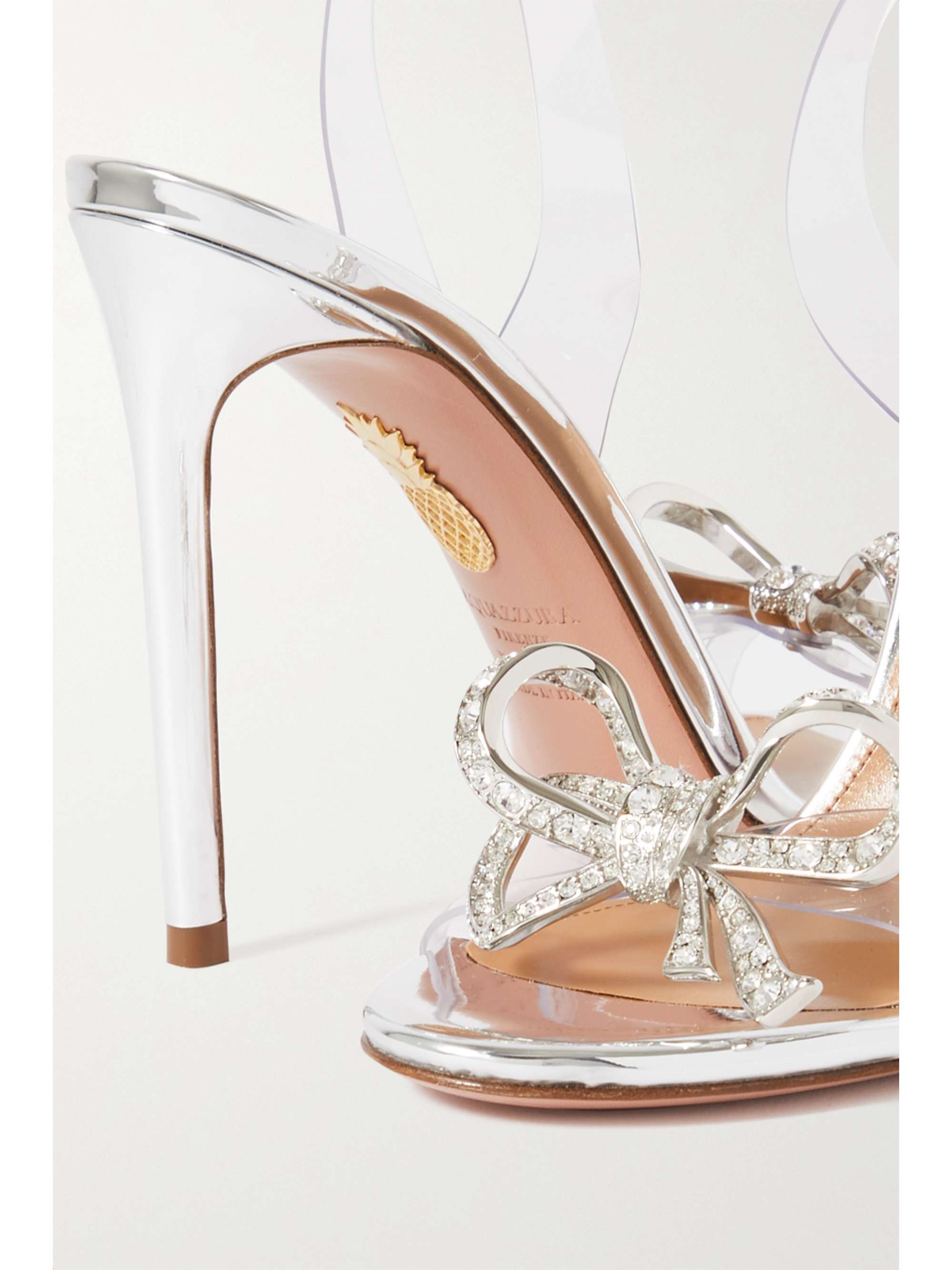 AQUAZZURA Babe 105 crystal-embellished metallic leather and PVC slingback sandals