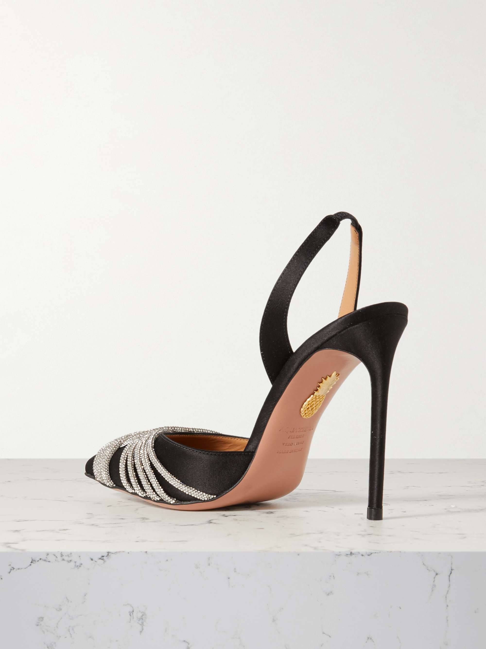 AQUAZZURA Gatsby 105 crystal-embellished satin slingback pumps