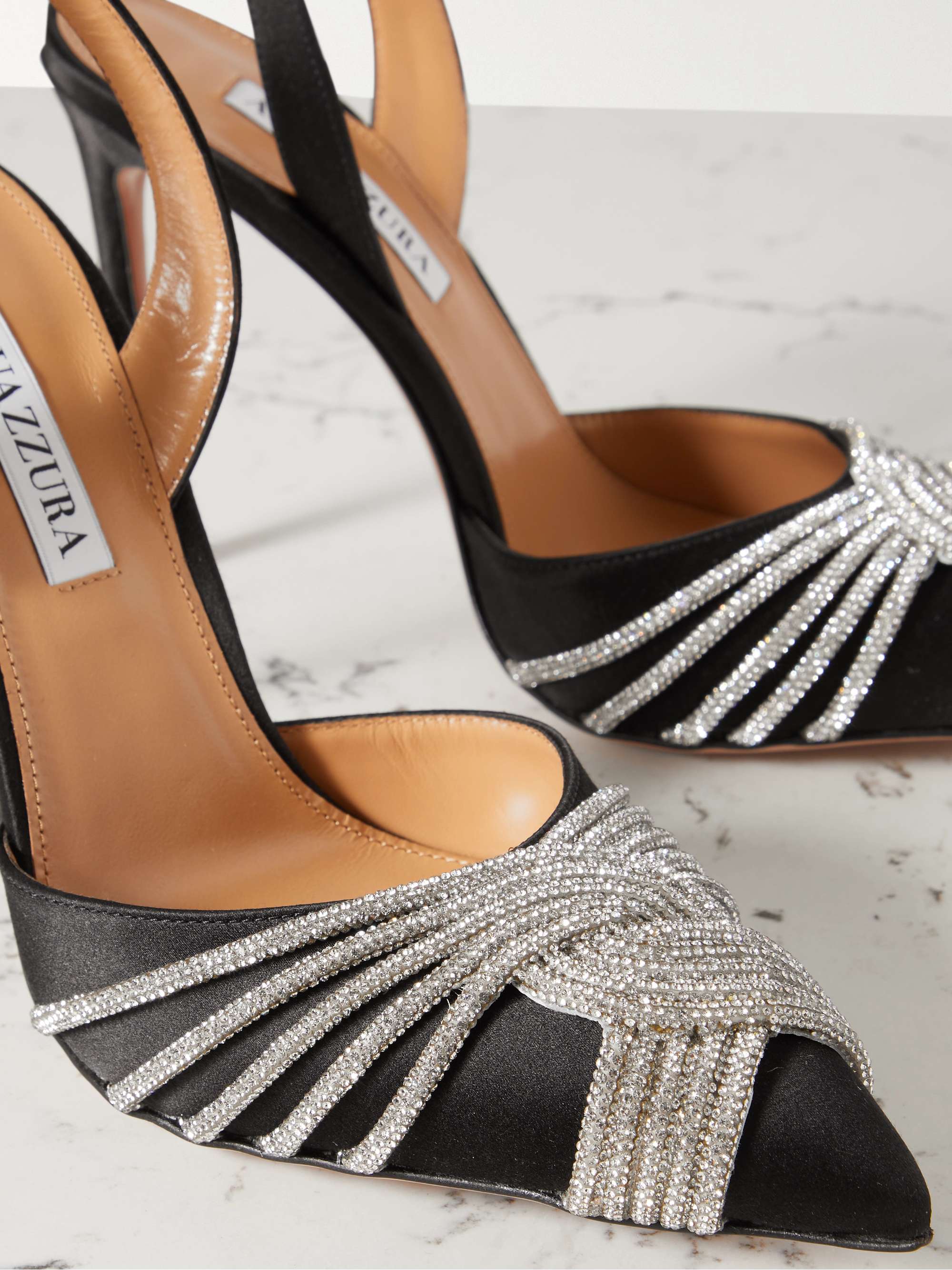 AQUAZZURA Gatsby 105 crystal-embellished satin slingback pumps
