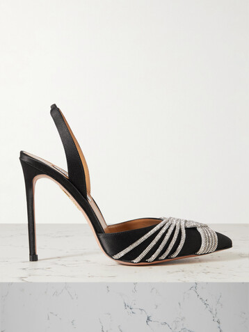 AQUAZZURA Gatsby 105 crystal-embellished satin slingback pumps