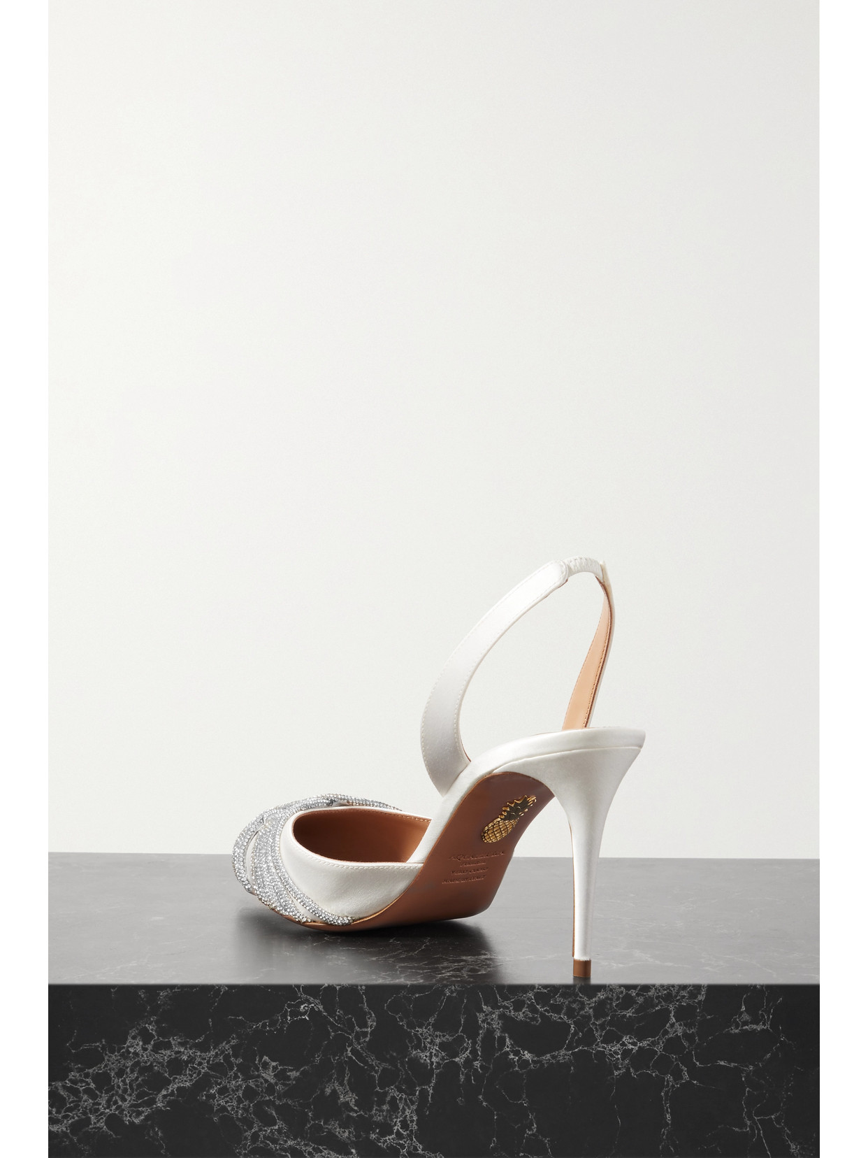 Aquazzura Gatsby 75 Crystal-embellished Satin Slingback Pumps In White