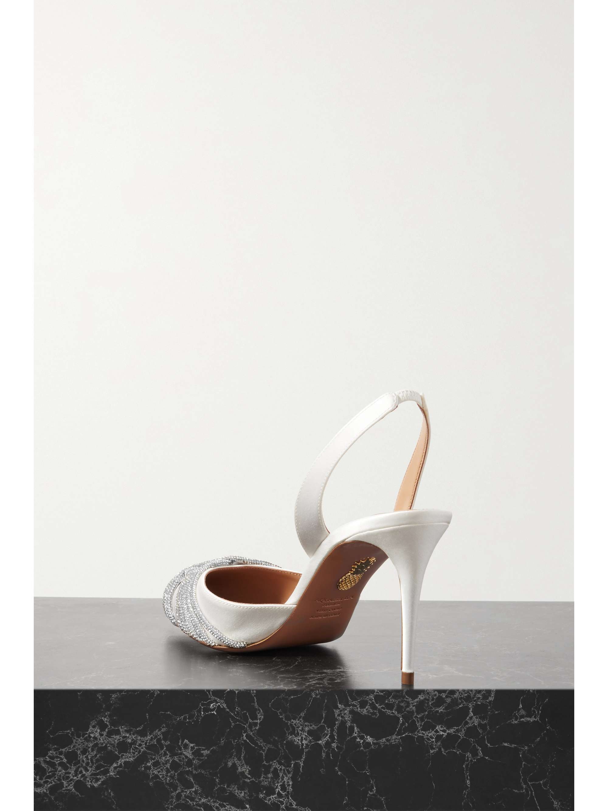 AQUAZZURA Gatsby 75 crystal-embellished satin slingback pumps
