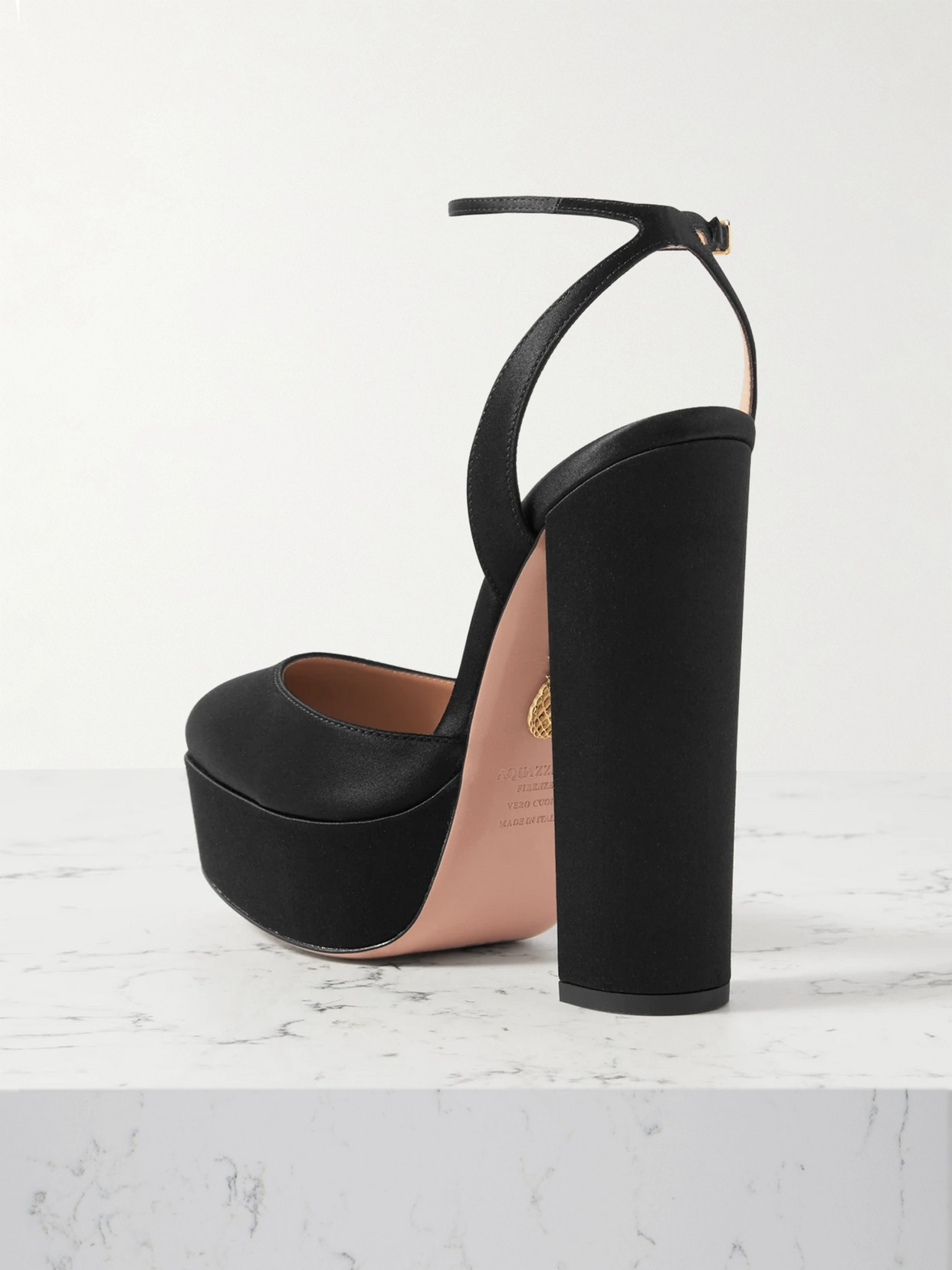 Aquazzura So High Plateau 140 Satin Platform Pumps In Black