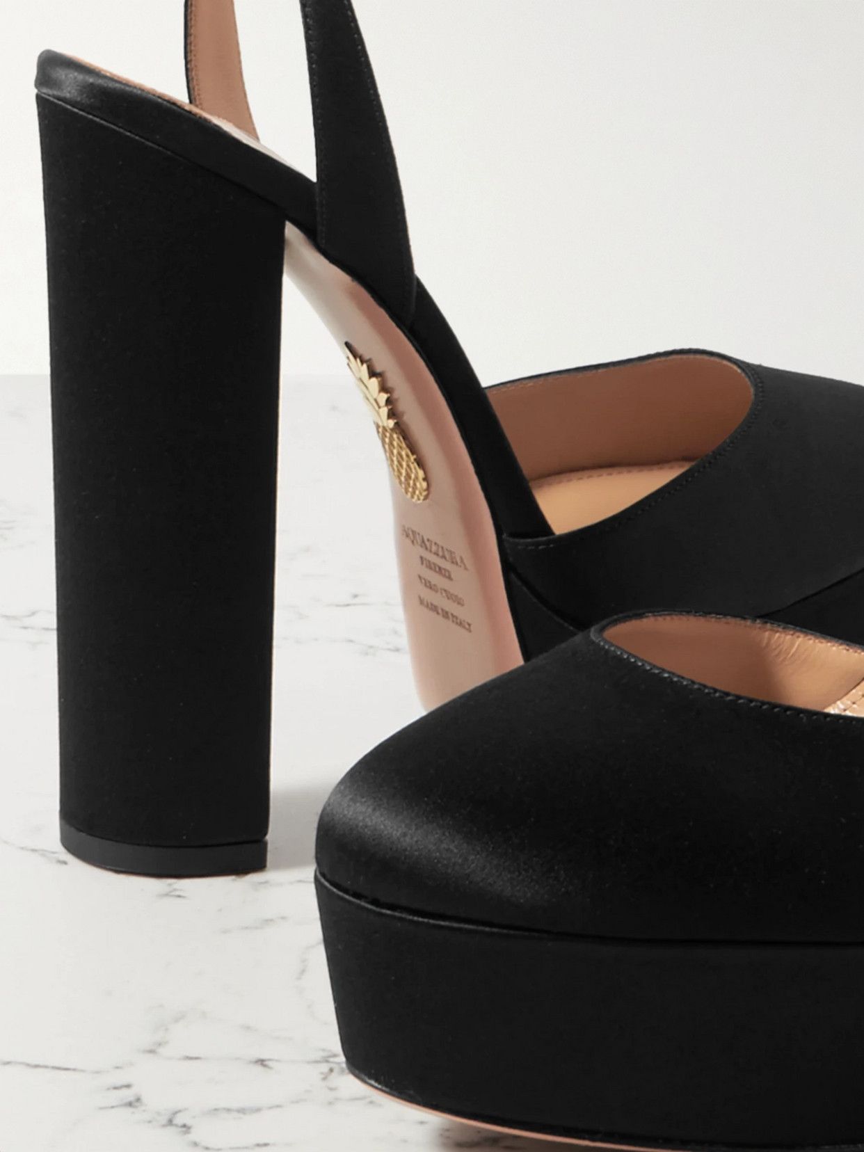 Aquazzura So High Plateau 140 Satin Platform Pumps In Black