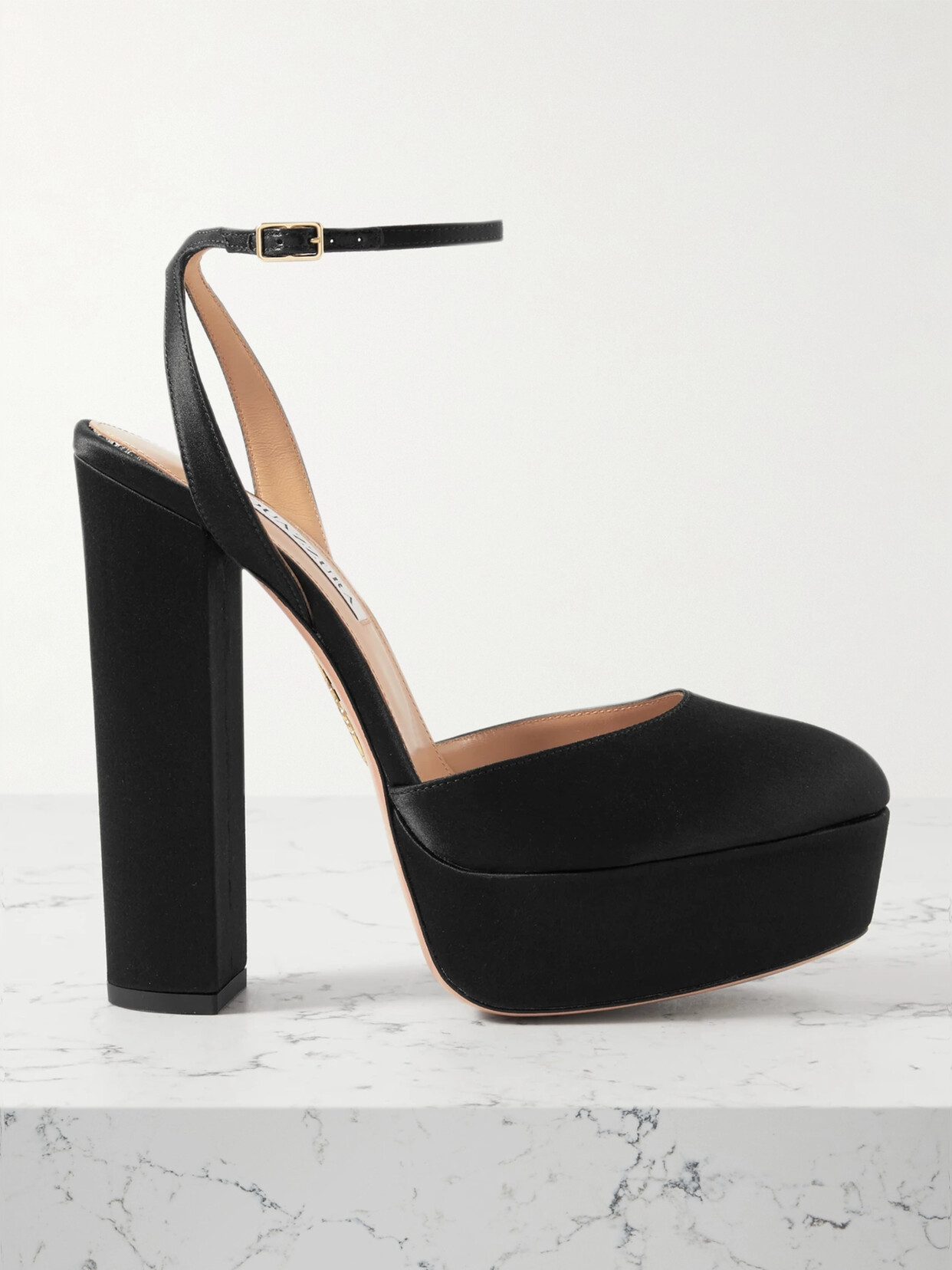 Aquazzura So High Plateau 140 Satin Platform Pumps In Black