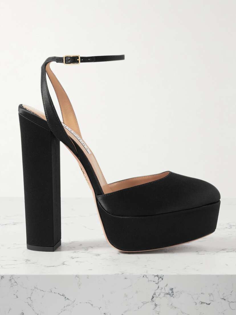 Aquazzura So High Plateau 140 Satin Platform Pumps