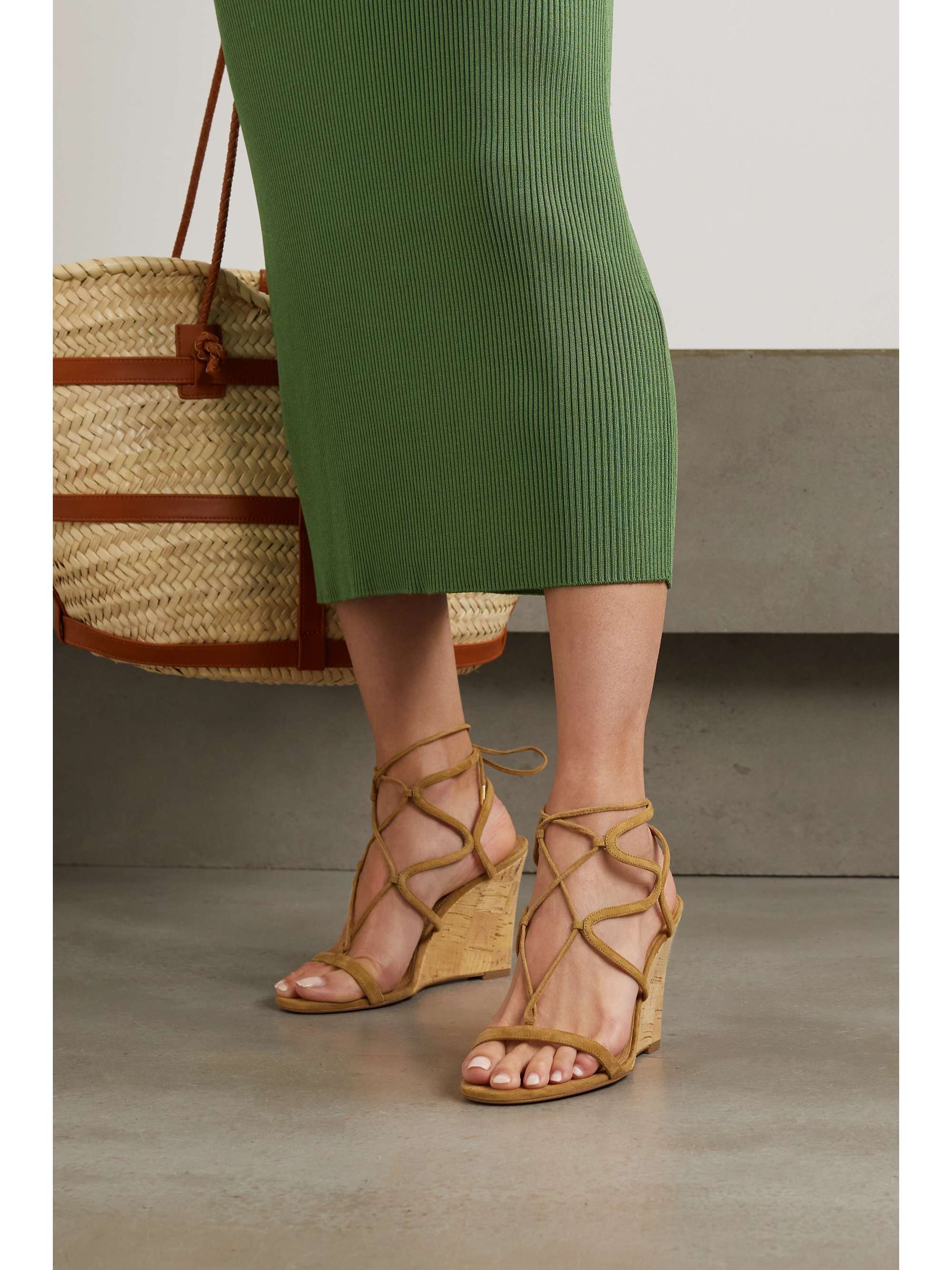 AQUAZZURA Aliya 85 suede wedge sandals | NET-A-PORTER