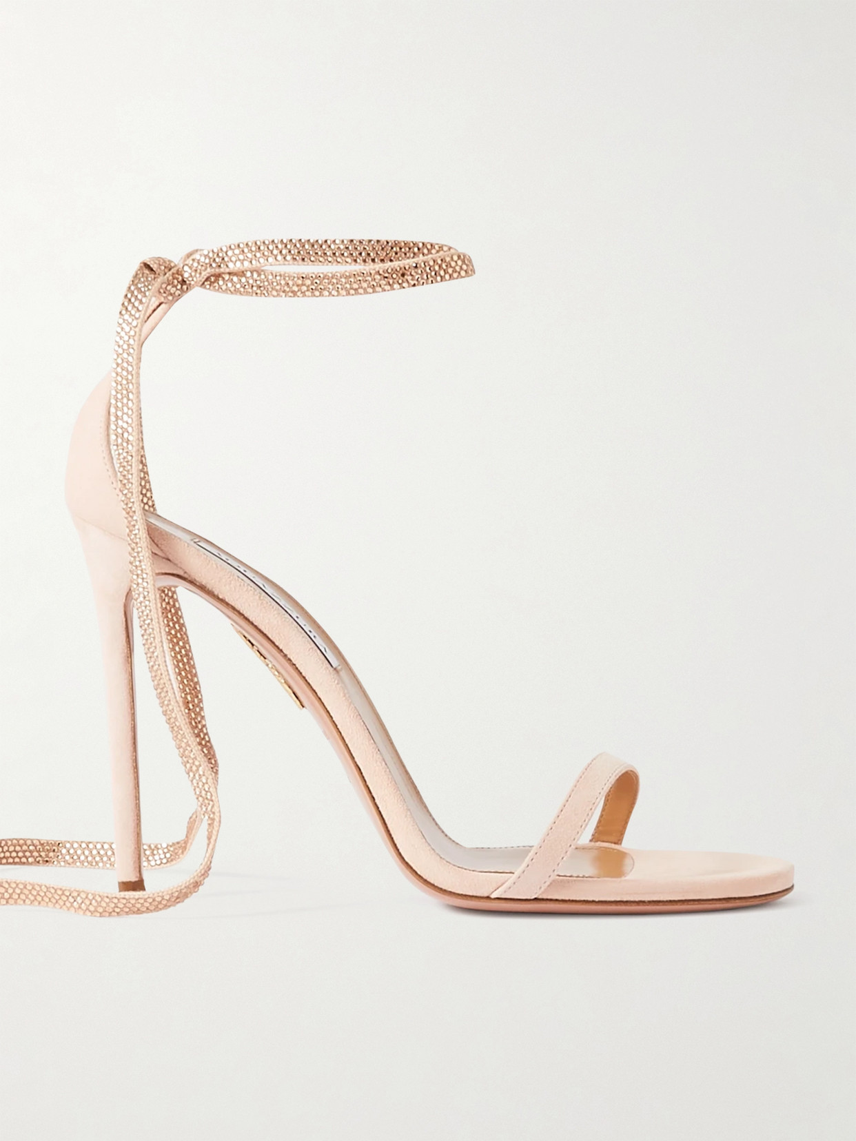 Aquazzura Mon Cherie 105 Crystal-embellished Lace-up Suede Sandals In Neutrals