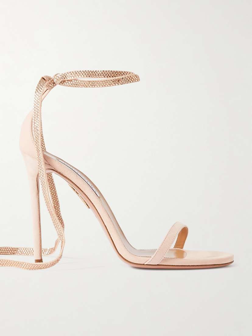 Aquazzura Mon Cherie 105 Crystal-embellished Lace-up Suede Sandals