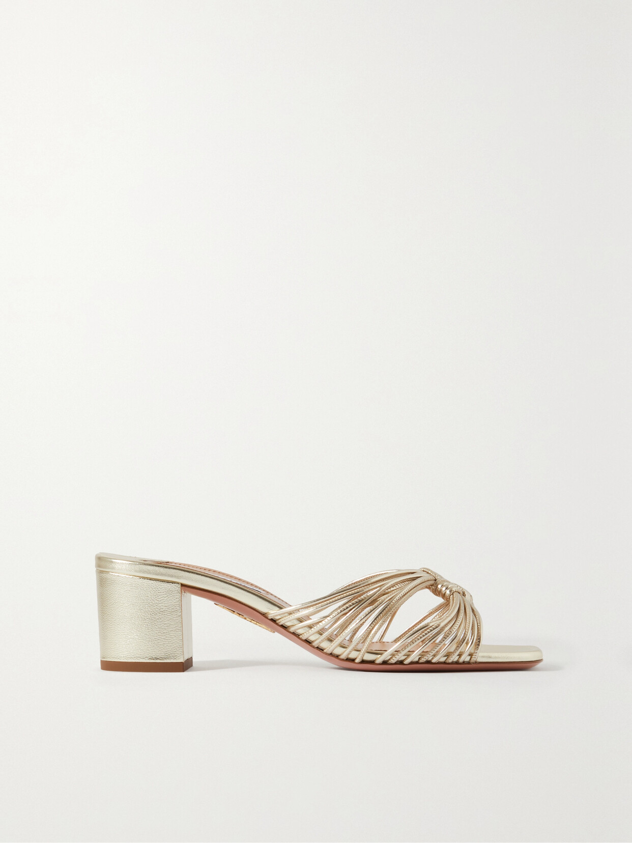 Aquazzura Club Twisted Metallic Leather Mules In Platino